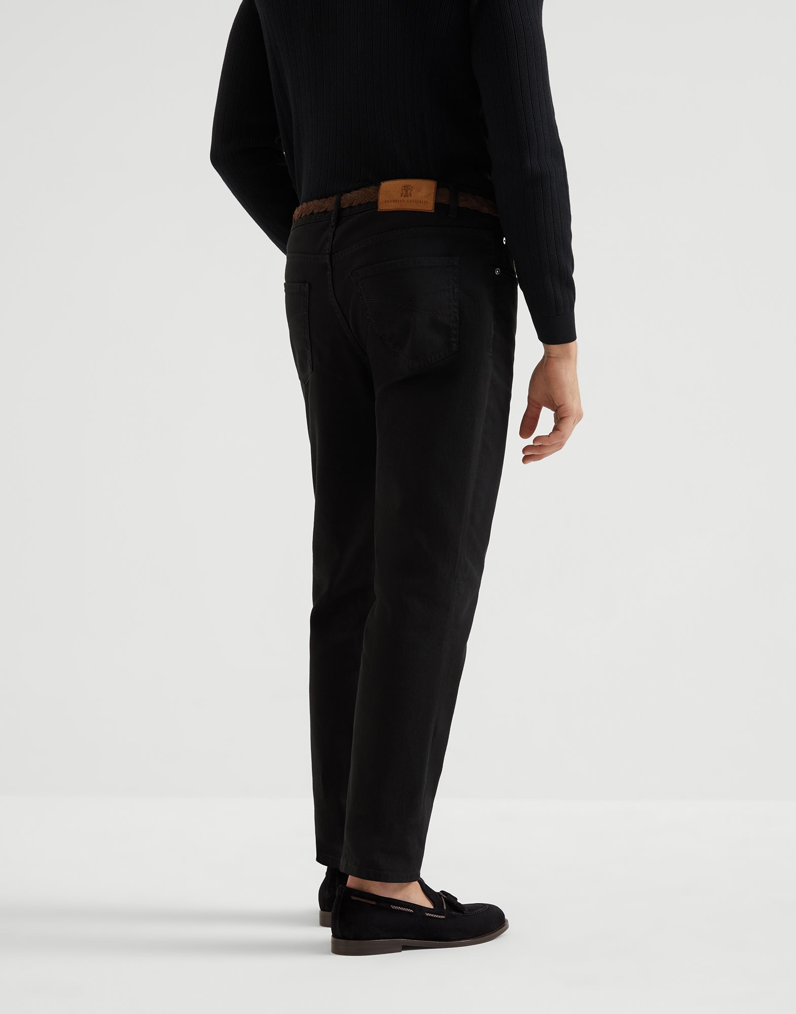 Garment-dyed comfort lightweight denim traditional fit five-pocket trousers - 5