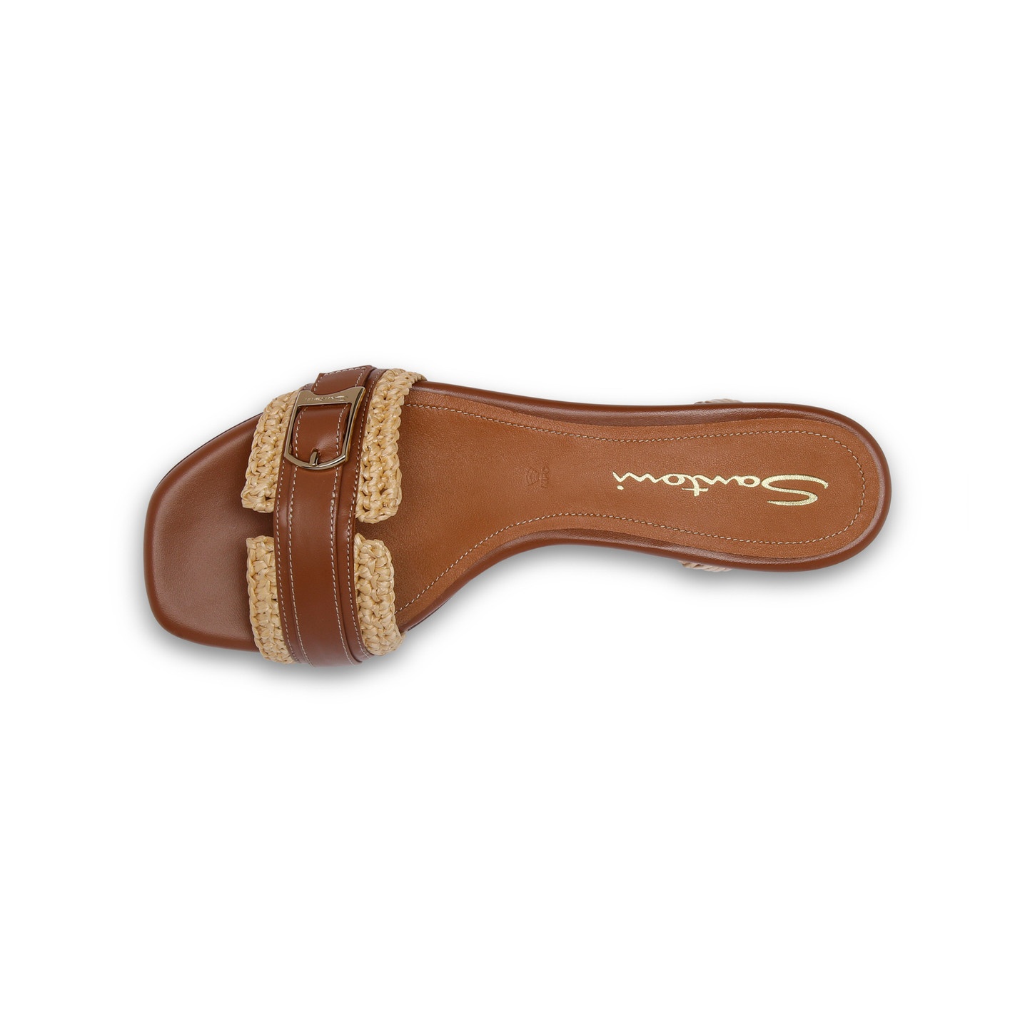 Women's light brown leather and raffia sandal - 4