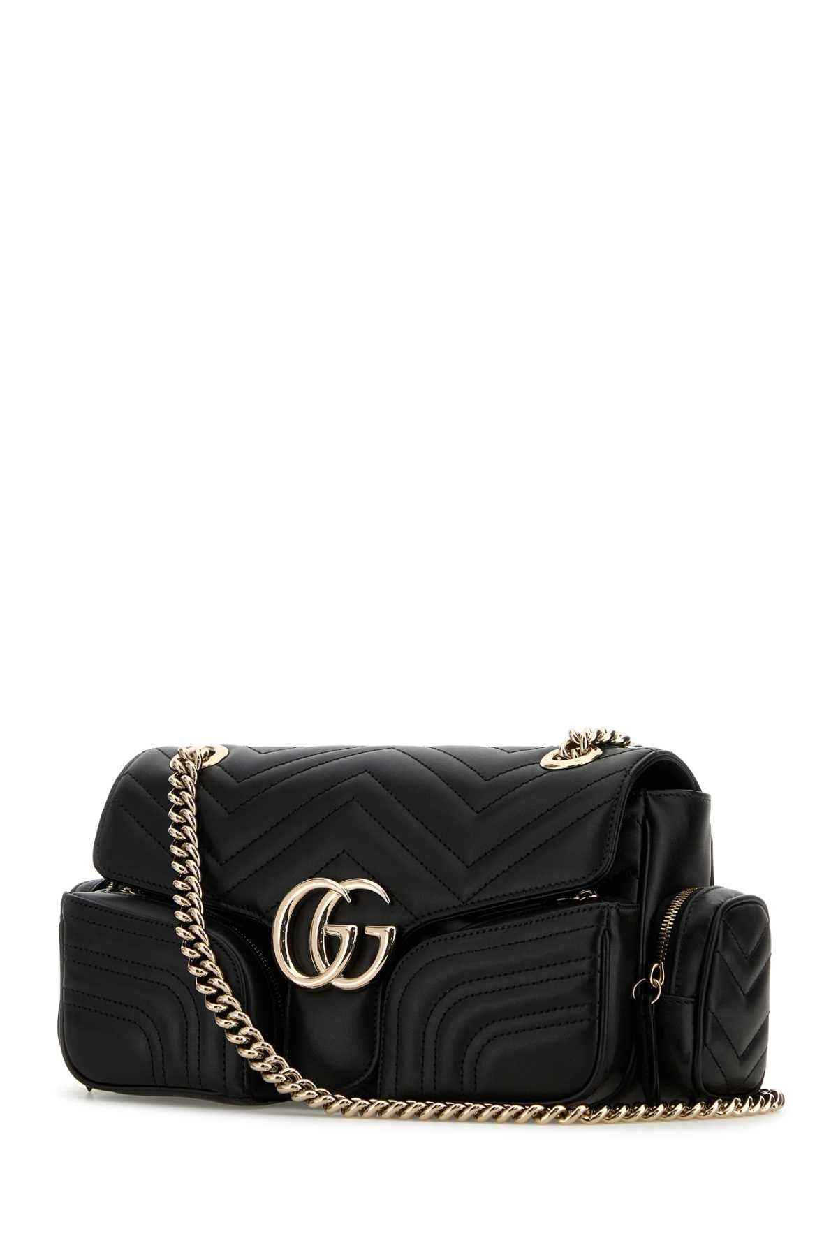 Gucci Women Black Leather Small Gg Marmont Shoulder Bag - 2