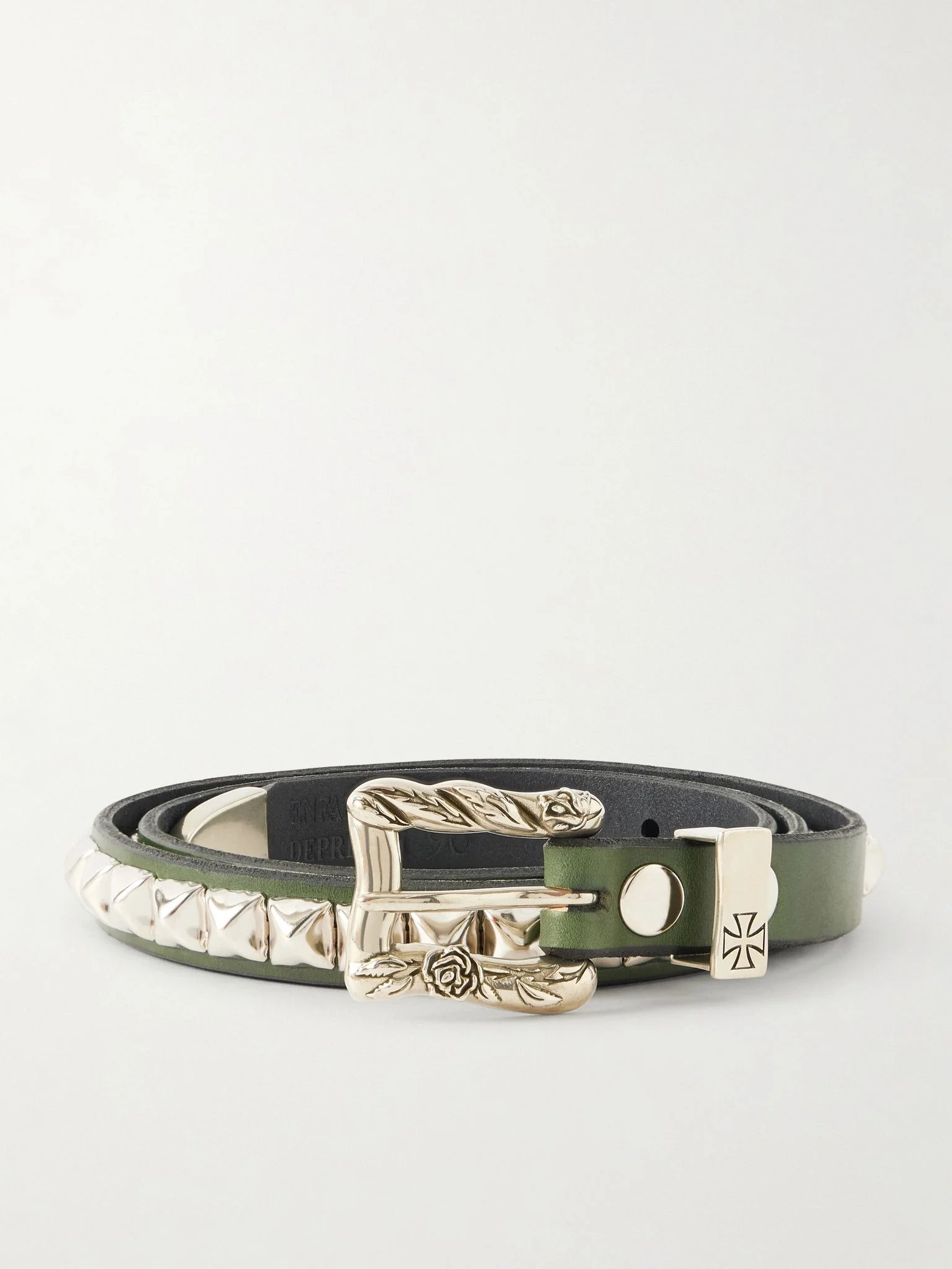 Classique 2cm Studded Leather Belt Green - 1