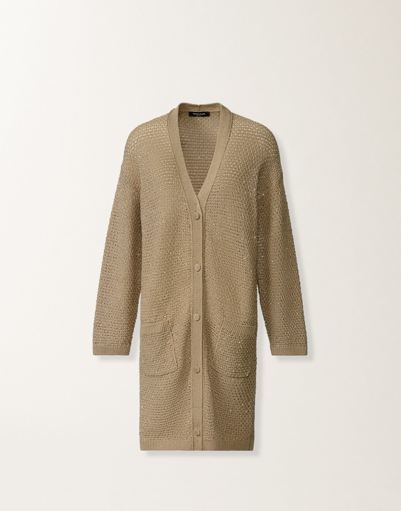 Cotton ribbon cardigan with sequins 1