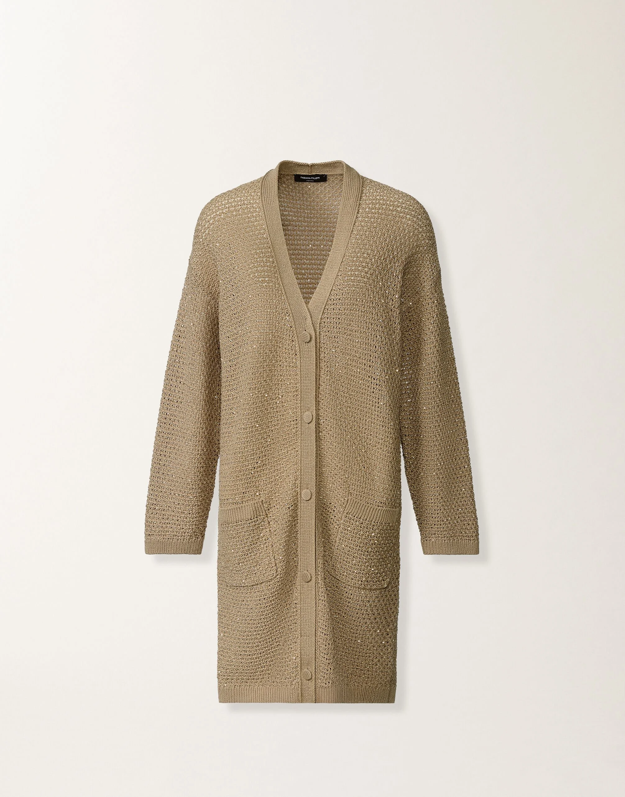 Cotton ribbon cardigan with sequins - 1