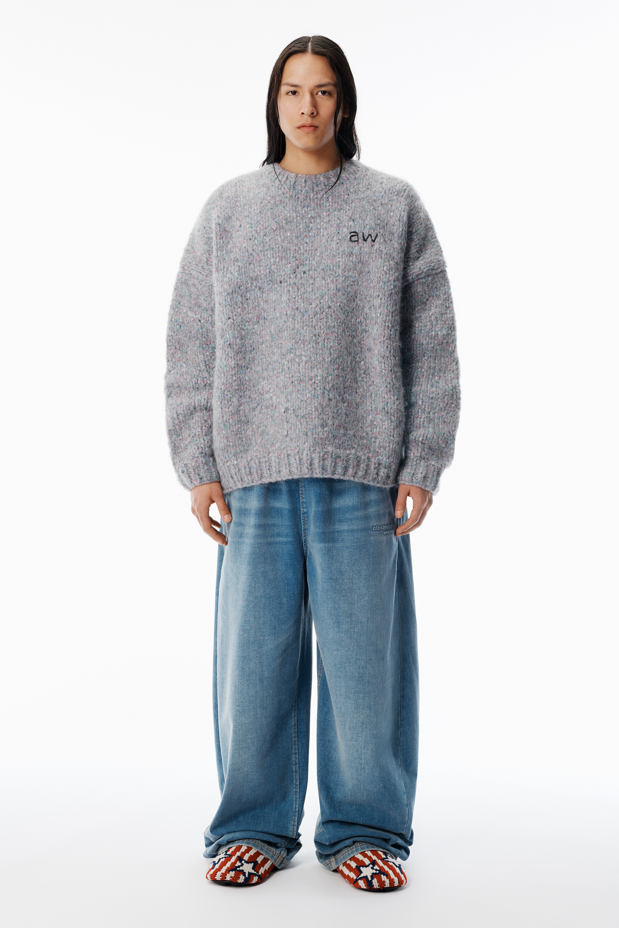 Grey Oversized Pullover with Hand-Crochet Logo - 6