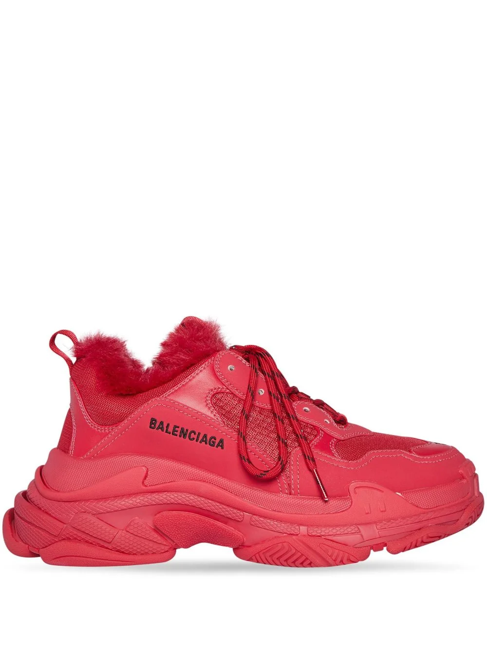 Triple S faux-fur trim sneakers - 1