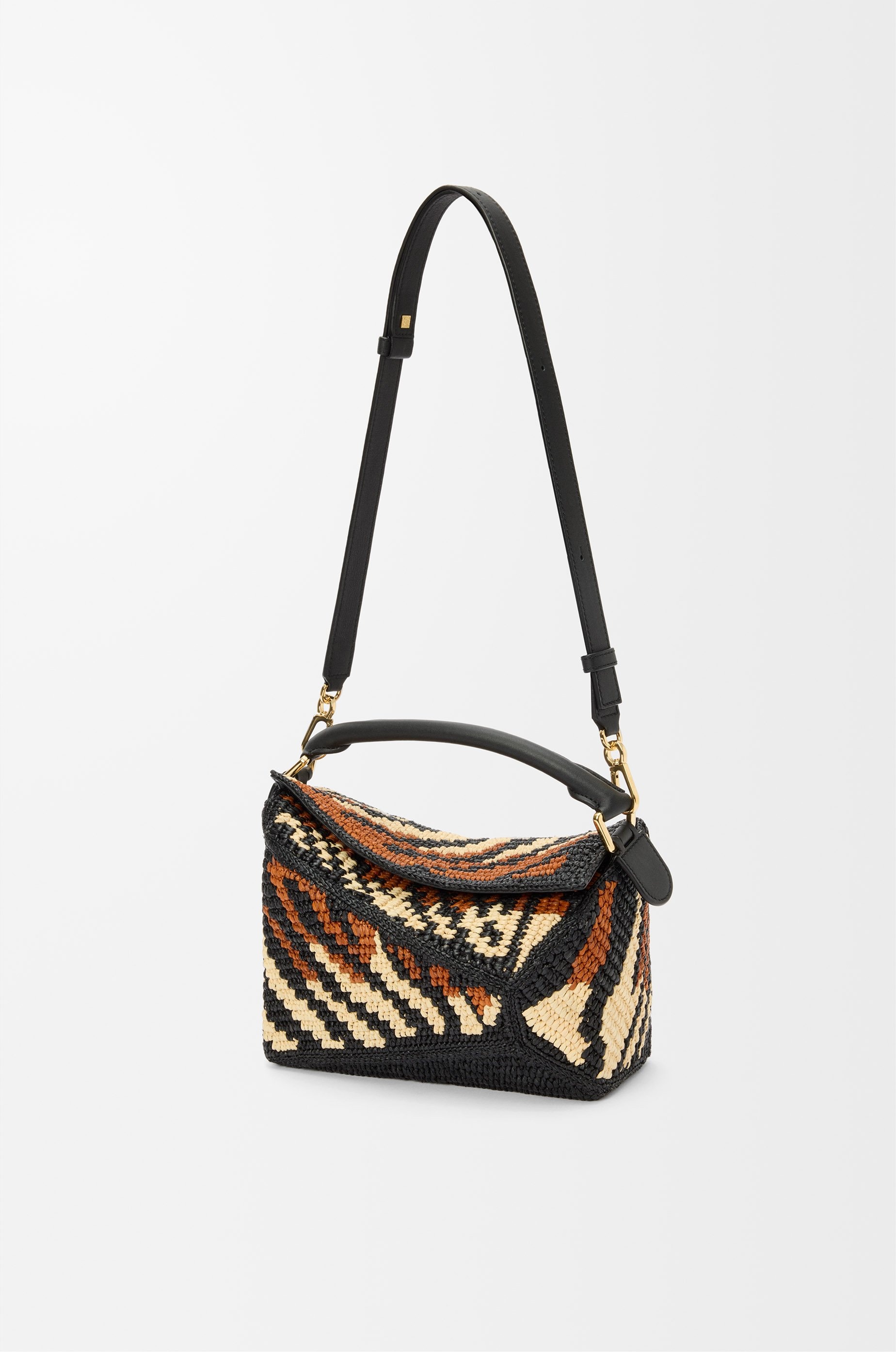 Small Puzzle Edge bag in raffia and calfskin - 7