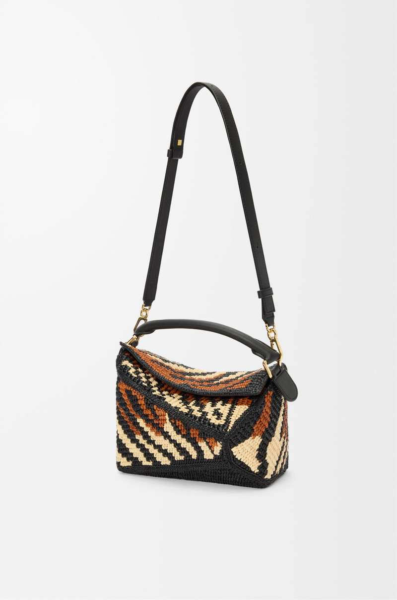 Small Puzzle Edge bag in raffia and calfskin 7