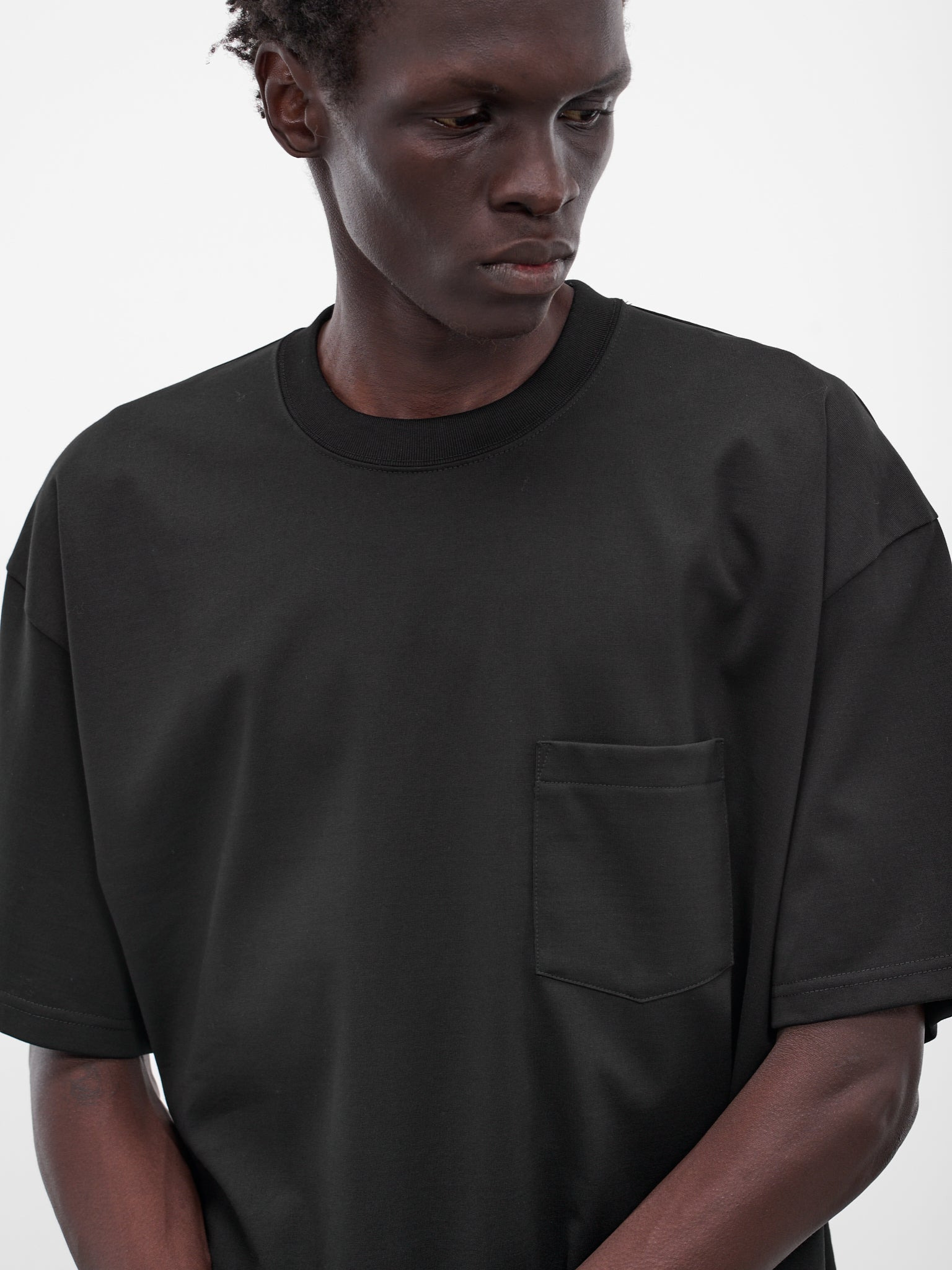 Black Oversized Cotton Pocket Tee - 4