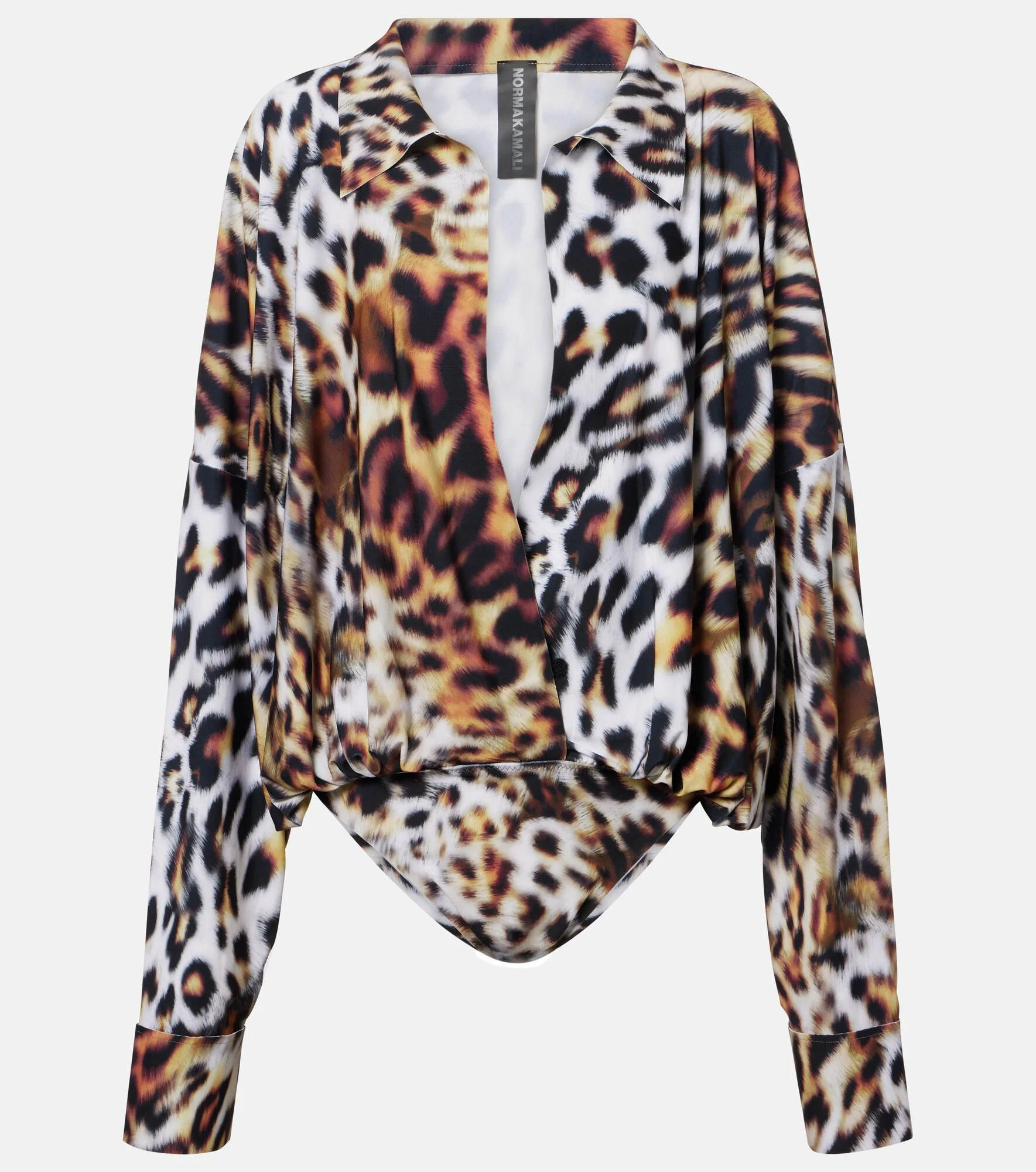 Oversized leopard-print satin bodysuit - 1
