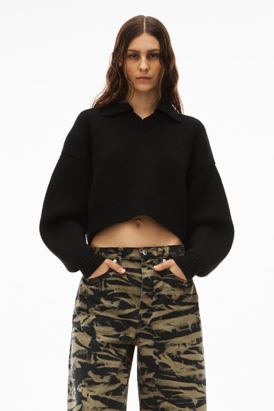 Alexander Wang COLLARED V-NECK PULLOVER IN BOILED WOOL outlook