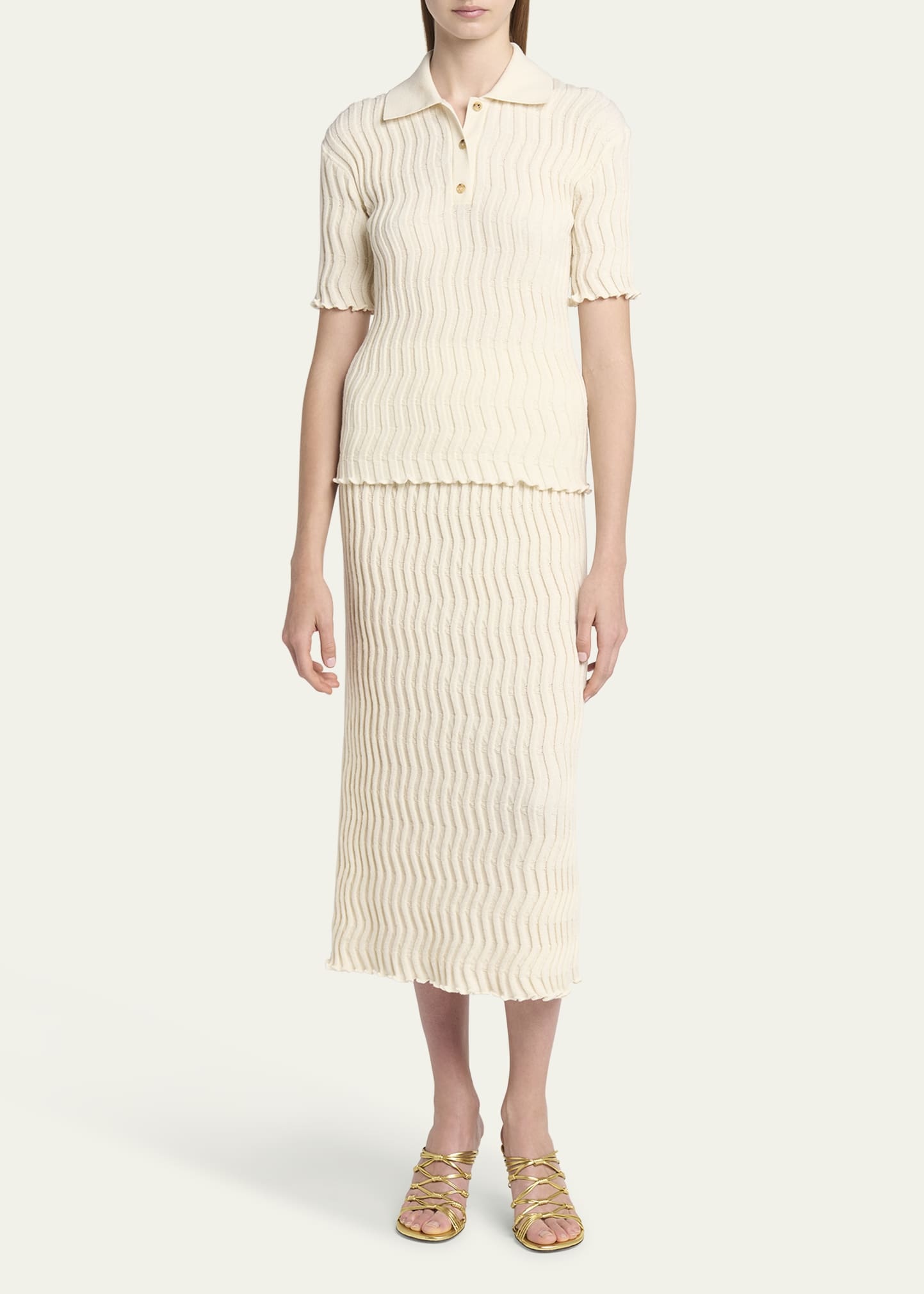 Zigzag Knit Short-Sleeve Polo Top - 2