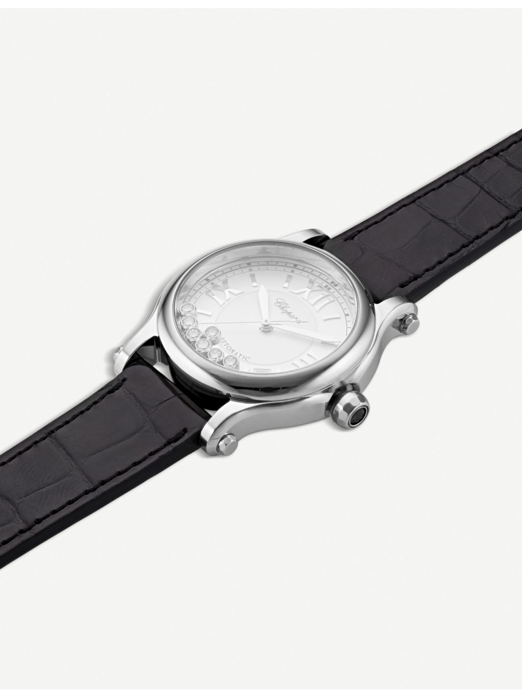 Happy Sport Medium stainless steel, diamond and croc-embossed leather watch - 3