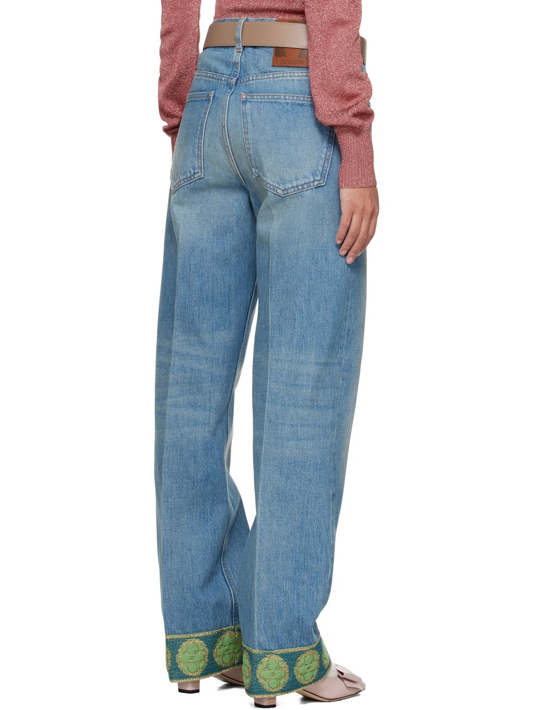 Blue Jacquard Trims Jeans - 3