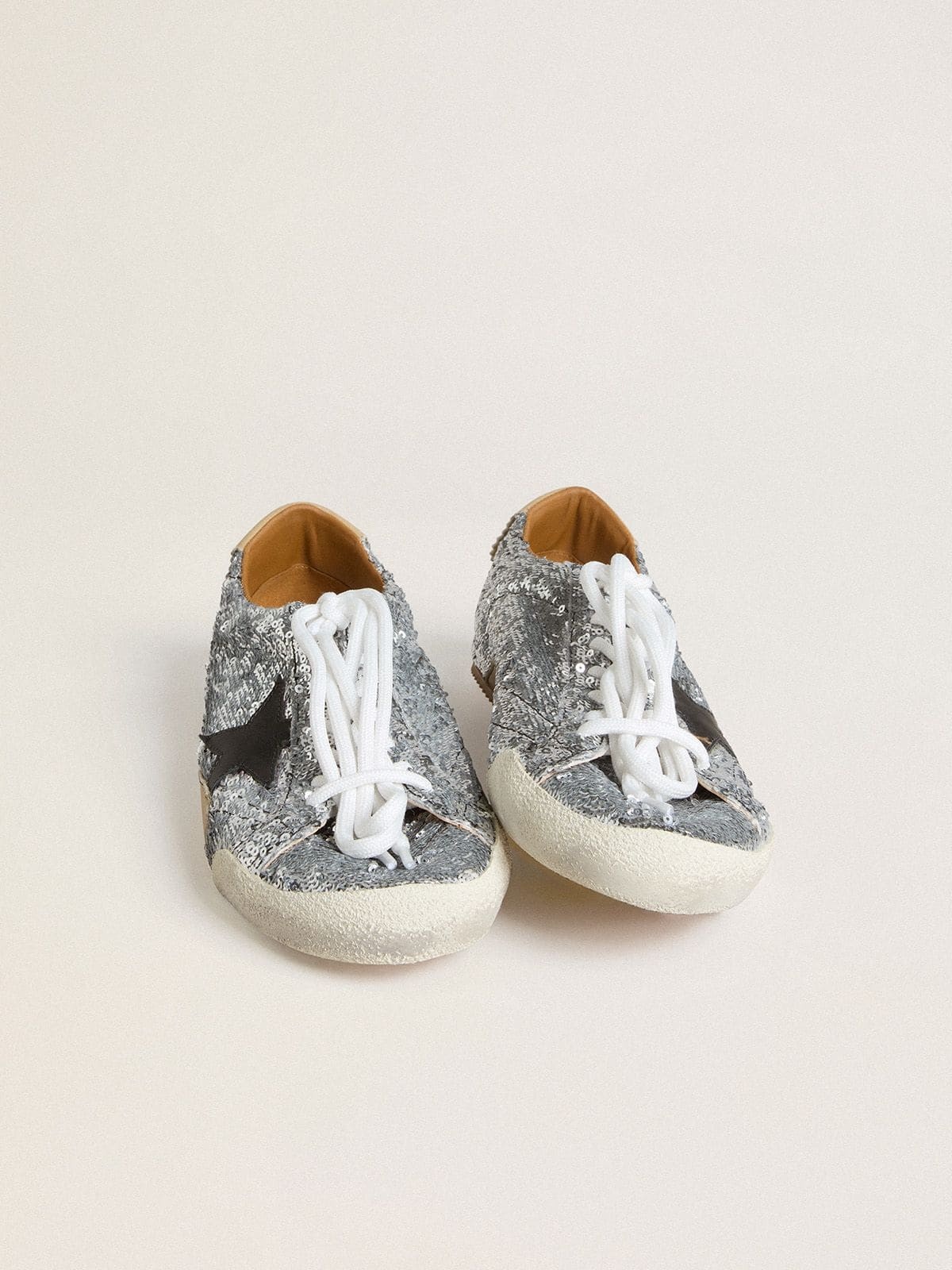 Men's True-Star in silver sequins with black star and beige leather heel tab - 8
