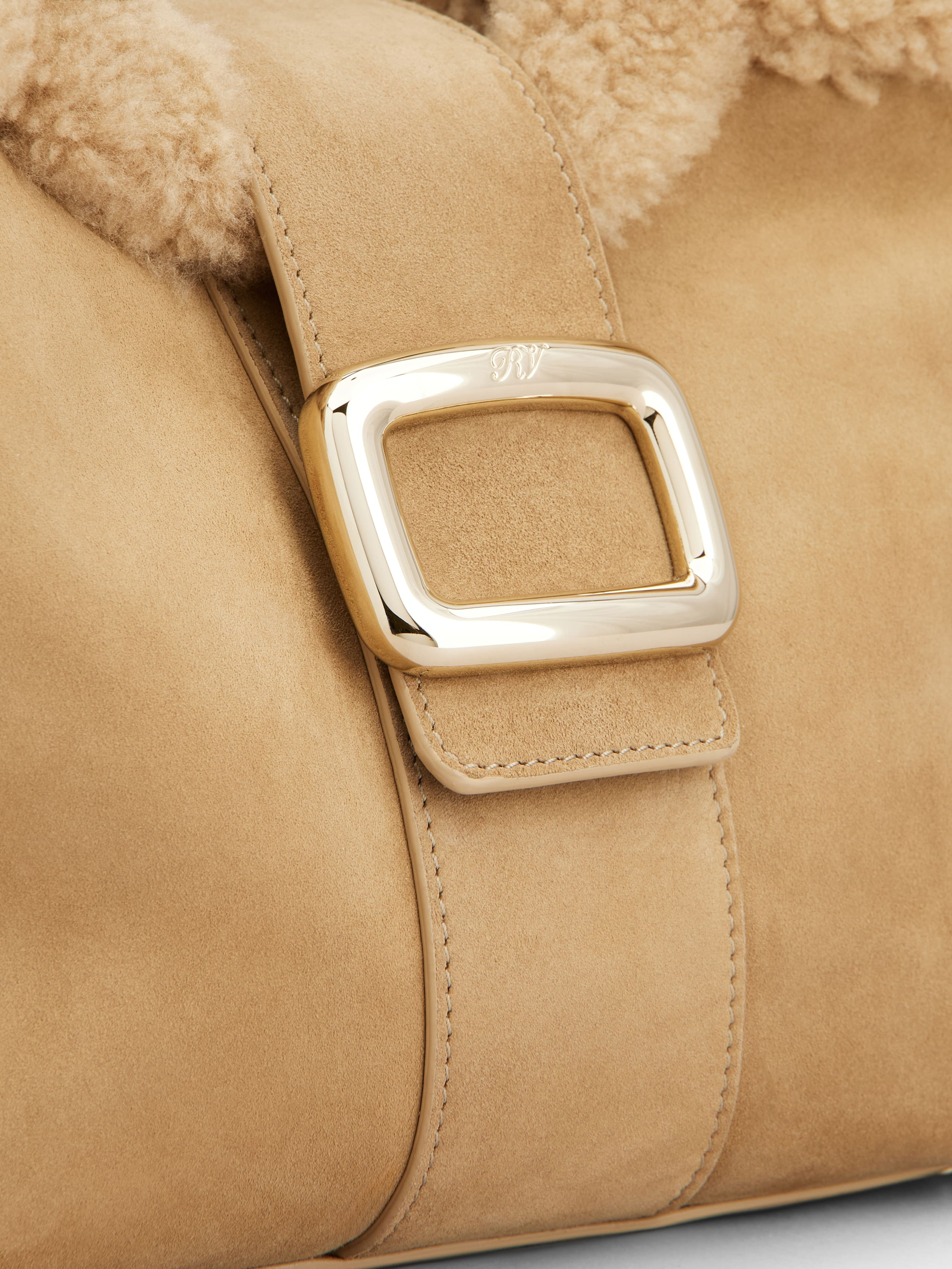 Viv' Choc Shopping Bag in suede and shearling - 7