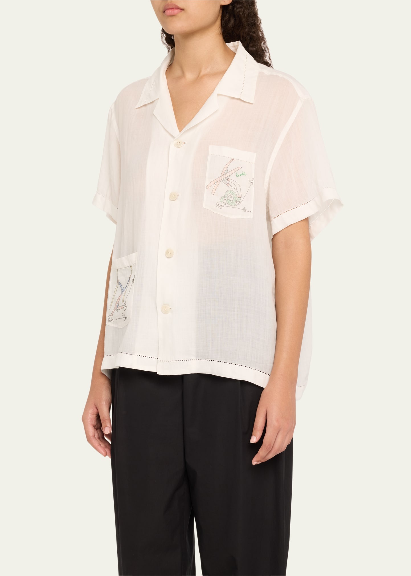 Skiers Embroidered Short-Sleeve Linen Shirt - 4