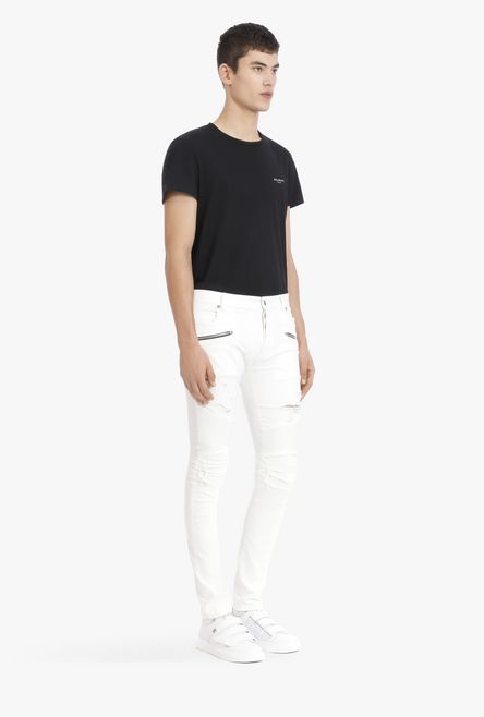 Slim-fit ripped white cotton jeans - 7