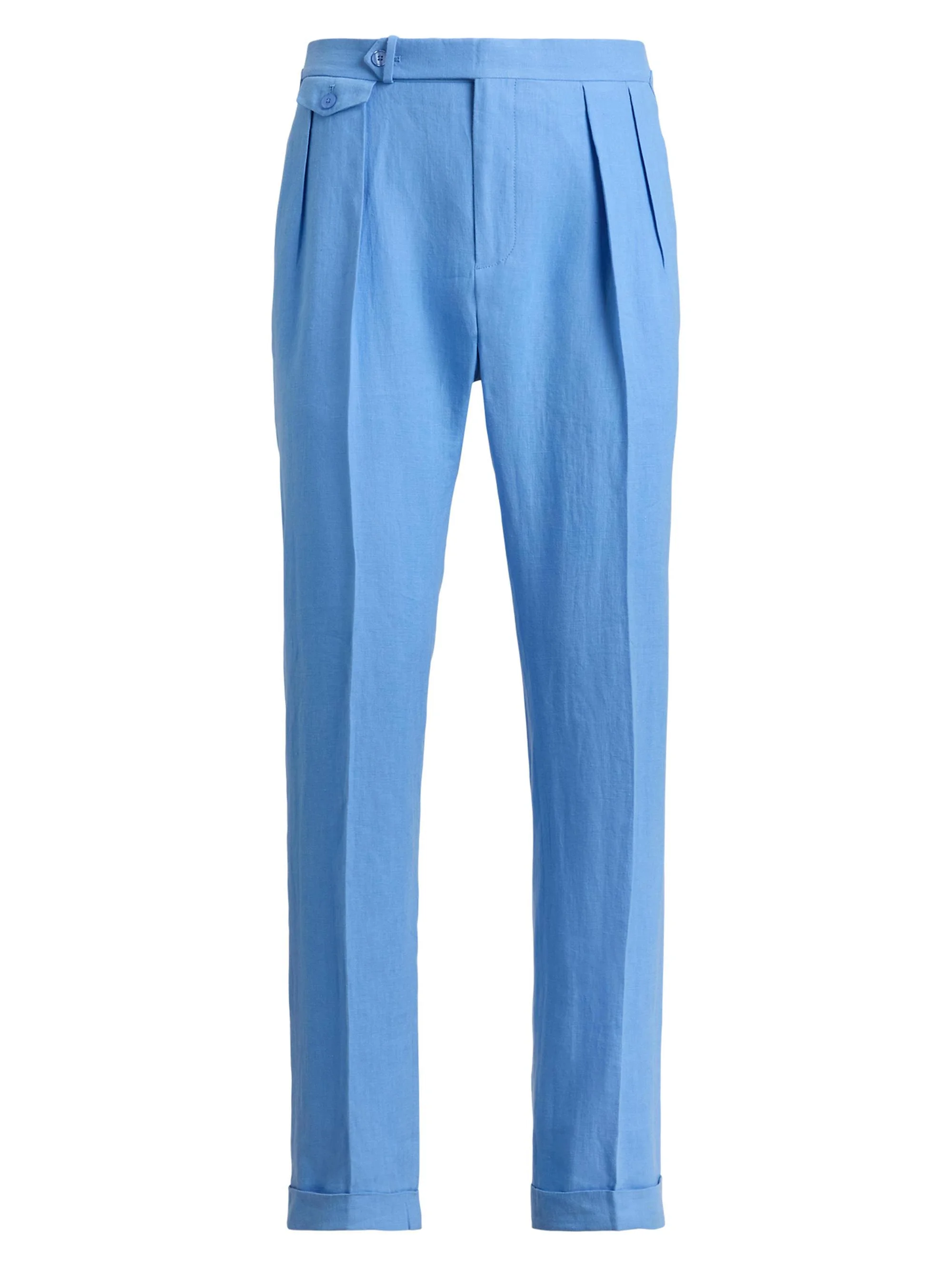 Men's Pleated Linen Straight-Leg Trousers - Sky Blue - 1