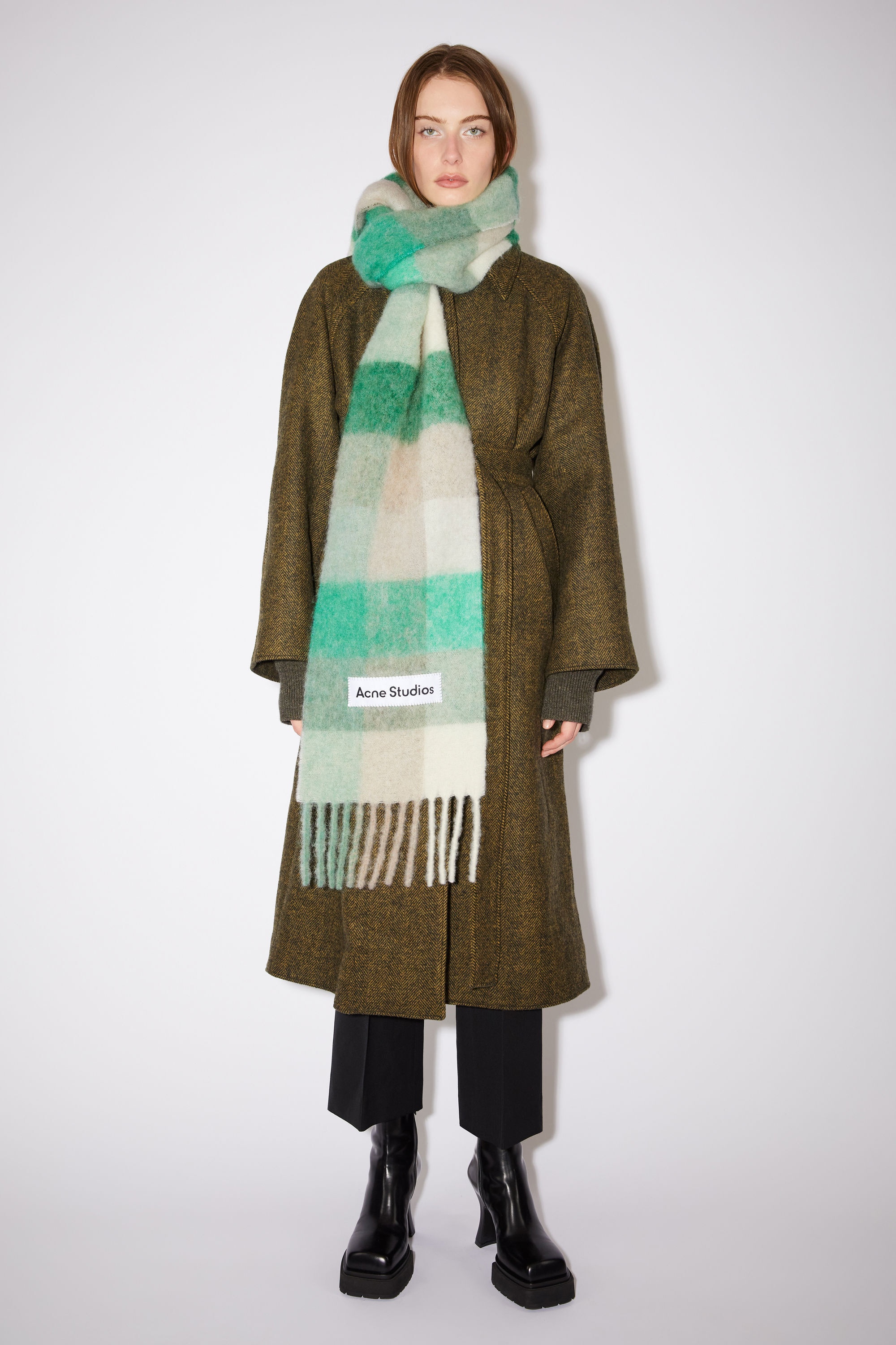 Mohair checked scarf - Green/grey - 2