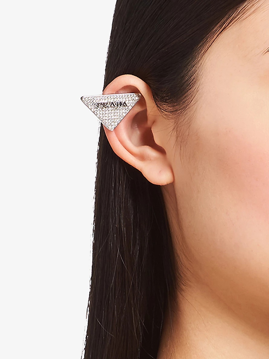 Left logo-embellished sterling silver and crystal single stud earring - 2