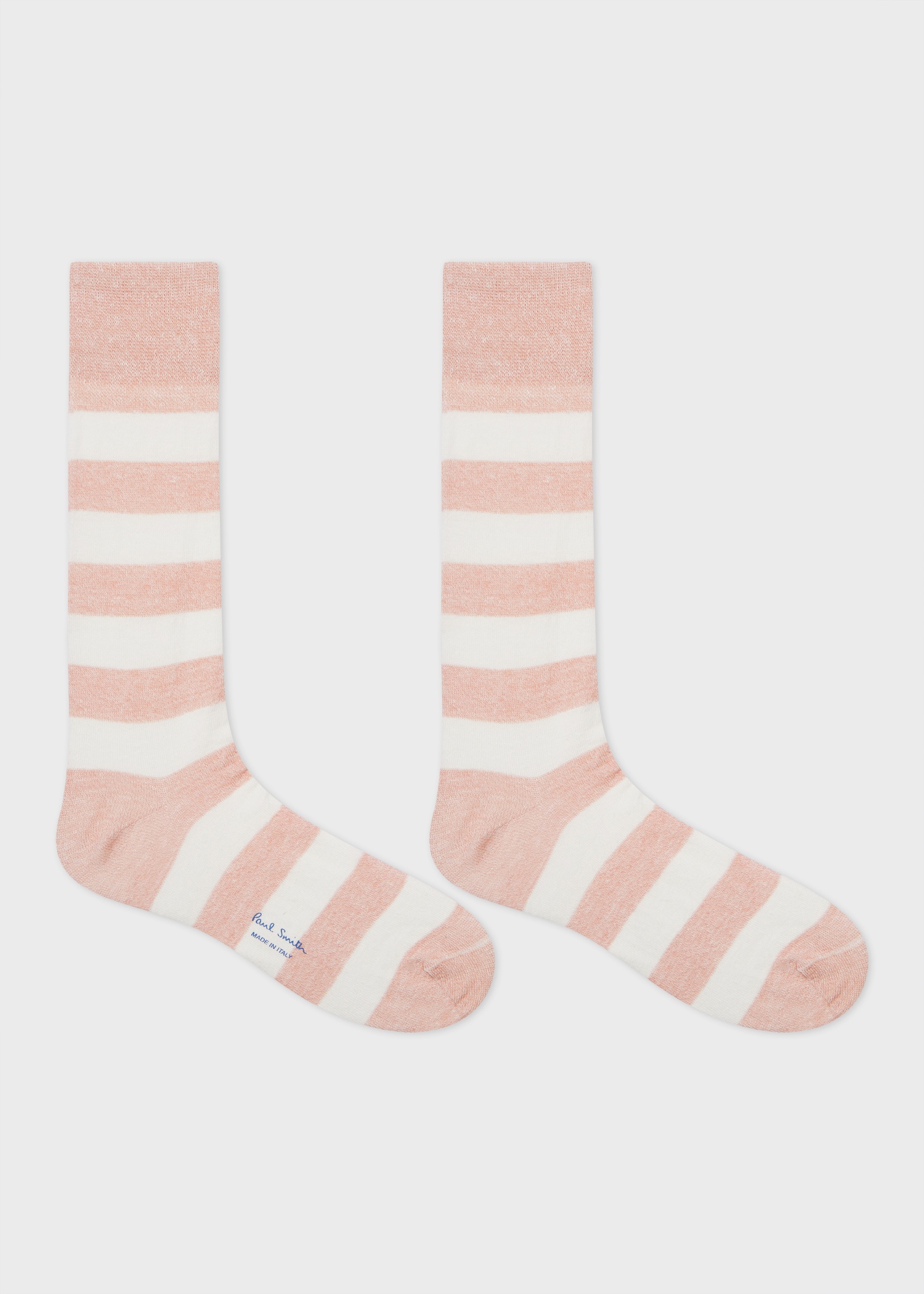 Light Pink and Cream Marl Linen-Blend Striped Socks - 2
