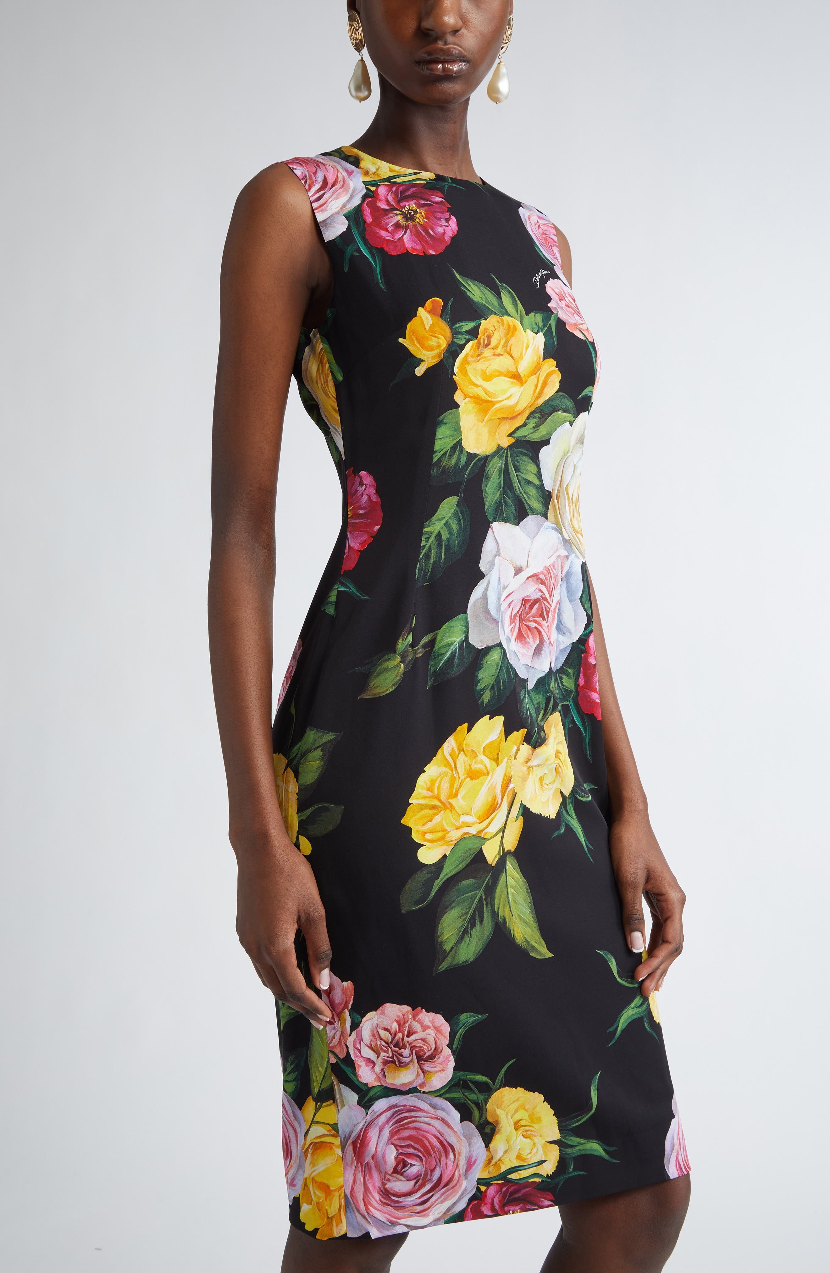 Dolce&Gabbana Peony & Rose Floral Charmeuse Sheath Dress in Hn5Iy Peonie/Rose F.nero at Nordstrom - 4