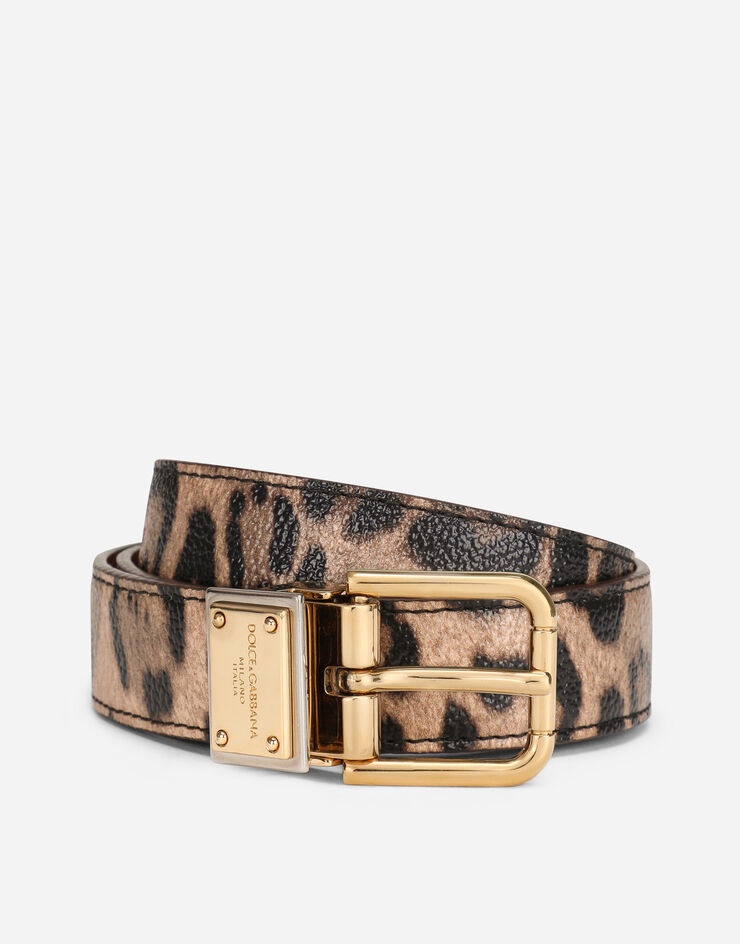 Leopard-print Crespo belt with branded plate - 1