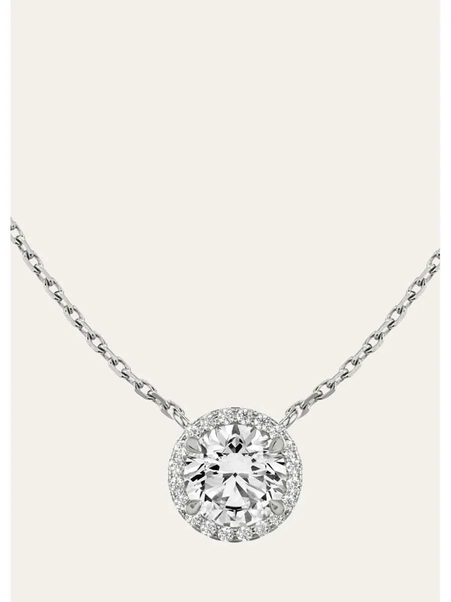 14K White Gold Brilliant-Cut Halo Lab Grown Diamond Necklace, 1.0tcw - 1