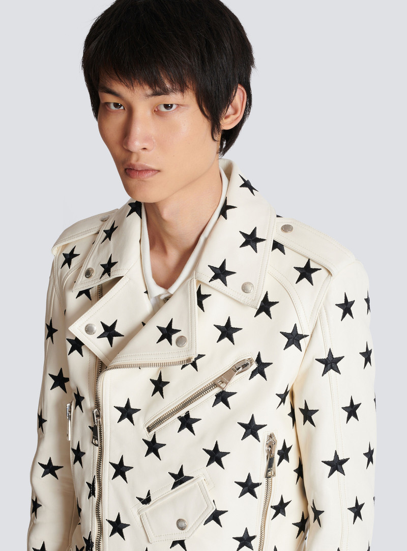 Stars biker jacket in embroidered leather 7