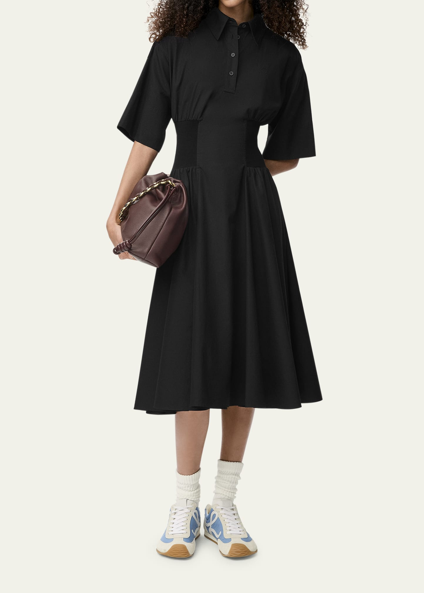 Short-Sleeve Cinched-Waist Poplin Midi Shirtdress - 4