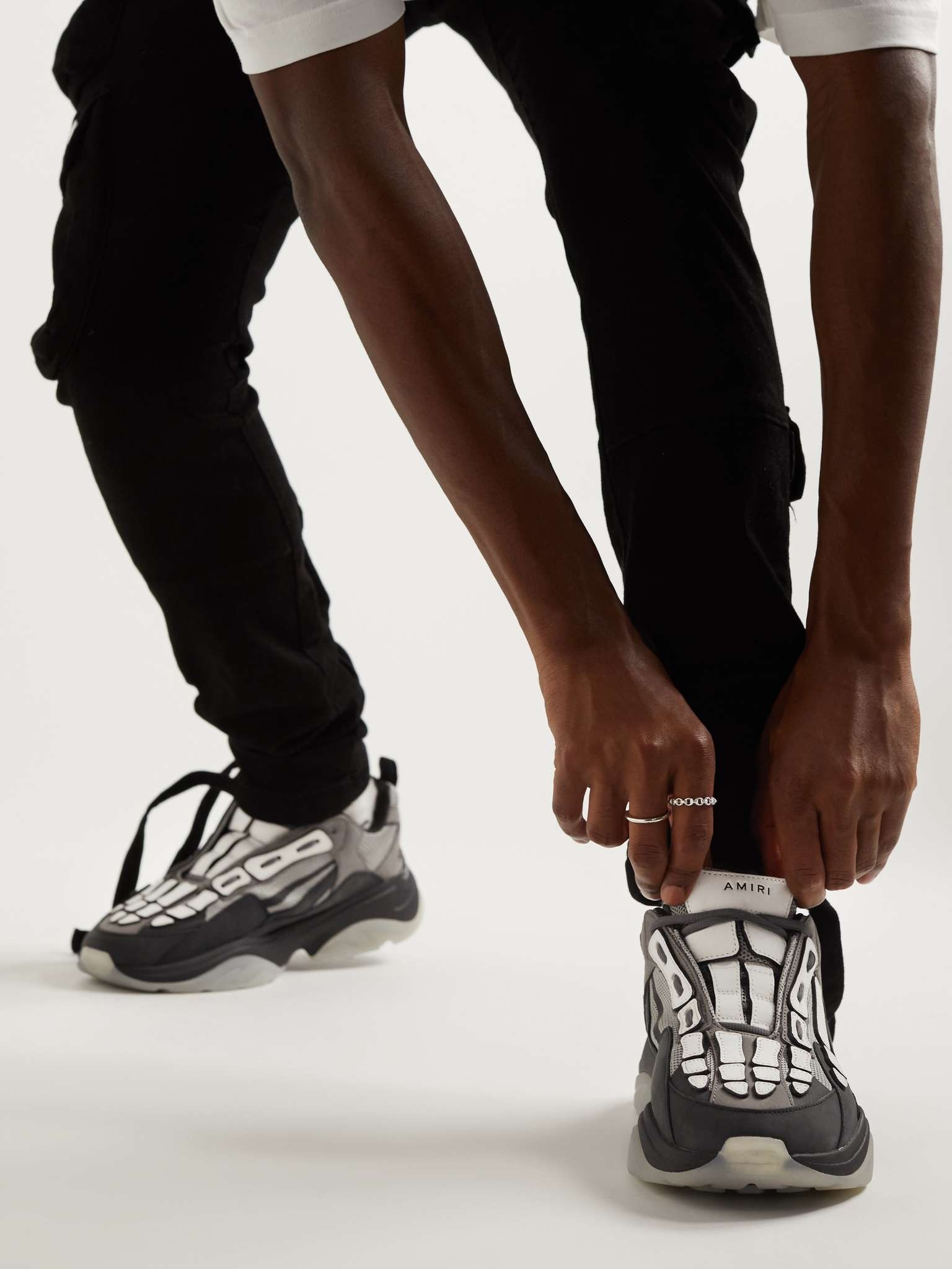 AMIRI Bone Runner Leather-Trimmed Mesh Sneakers | REVERSIBLE