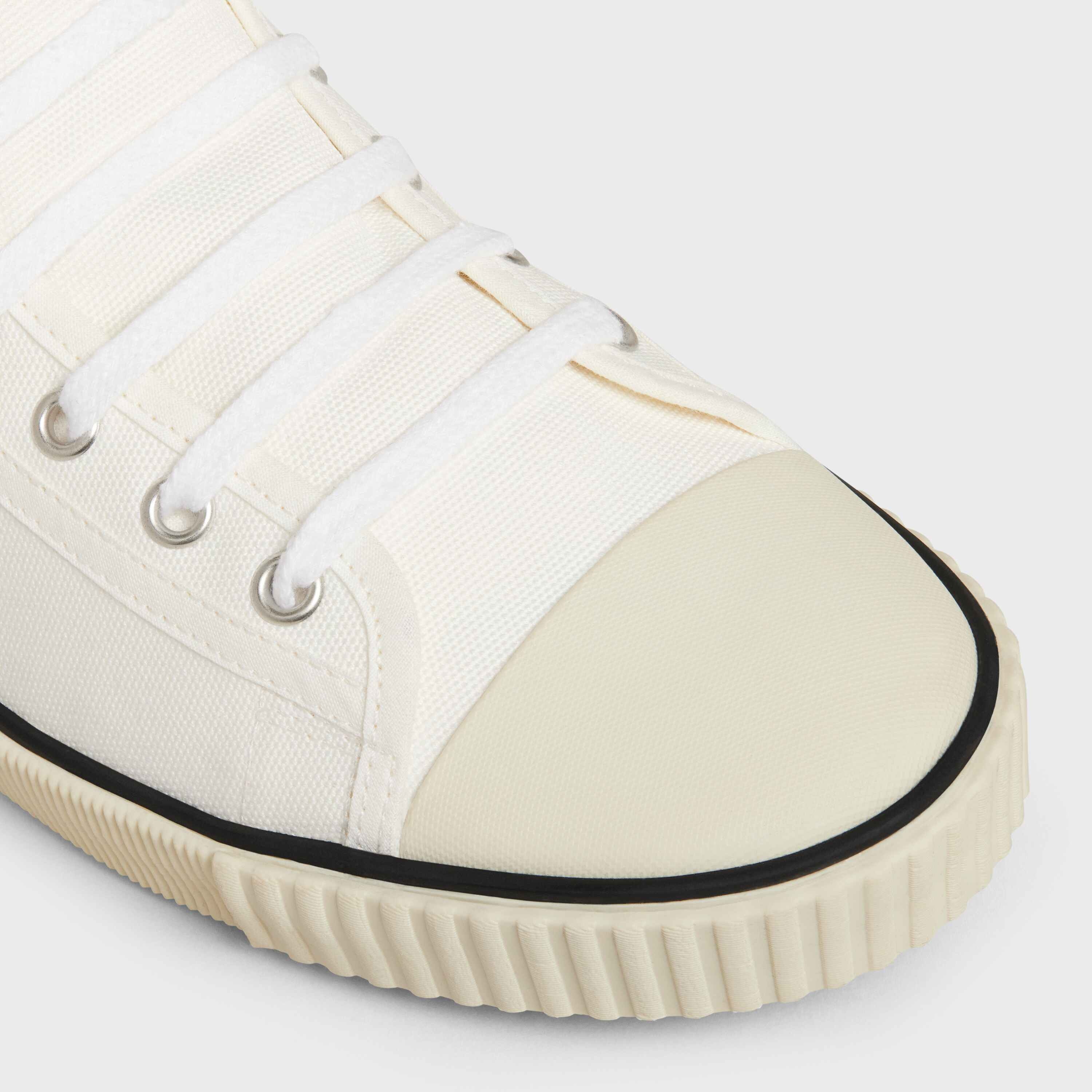 Celine Blank Mid Lace Up Sneaker with Toe Cap in Canvas and Calfskin - 4