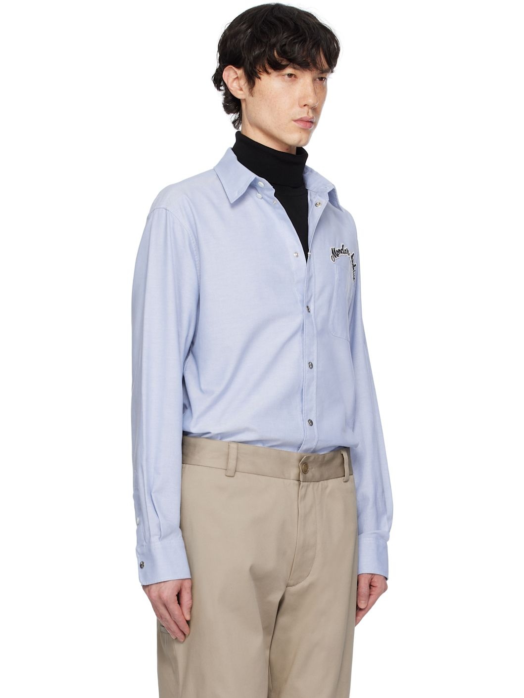 Blue Embroidered Logo Oxford Cotton Shirt - 2