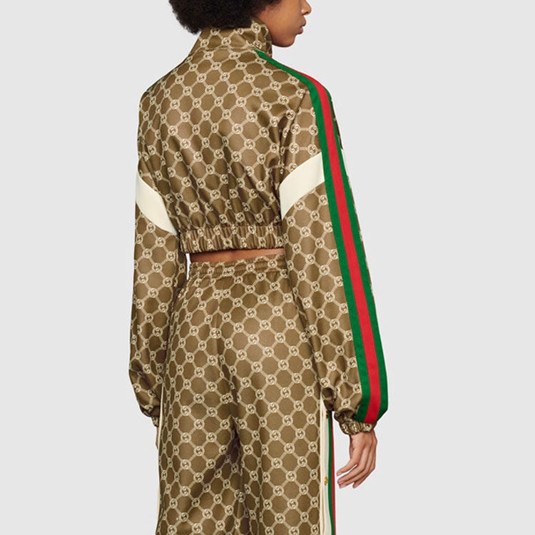 (WMNS) Gucci Interlocking G Zipper Jacket 'Olive Green Ivory' 671495-XJD1G-3357 - 4