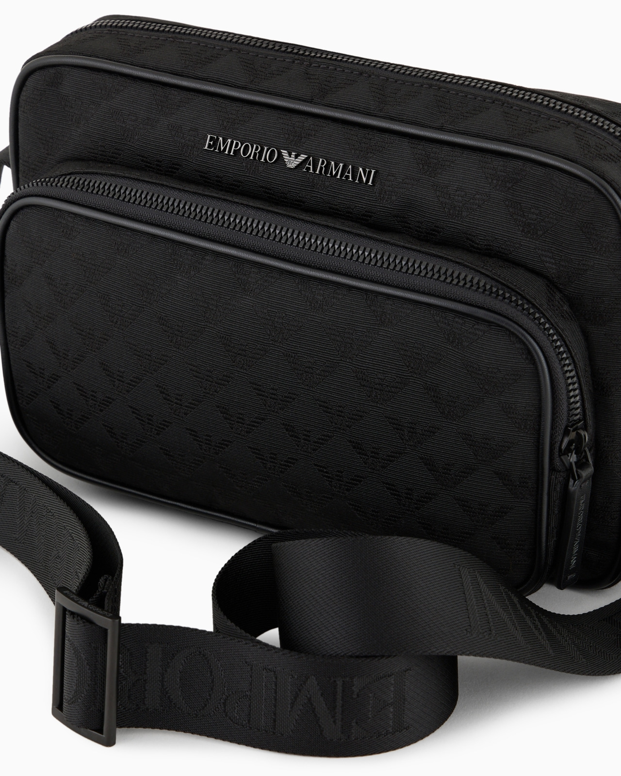 Nylon shoulder bag with all-over jacquard eagle - 5