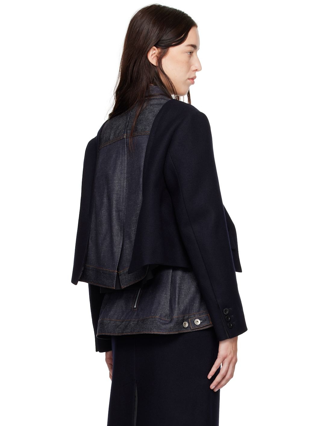 Navy Wool Melton & Denim Jacket - 3