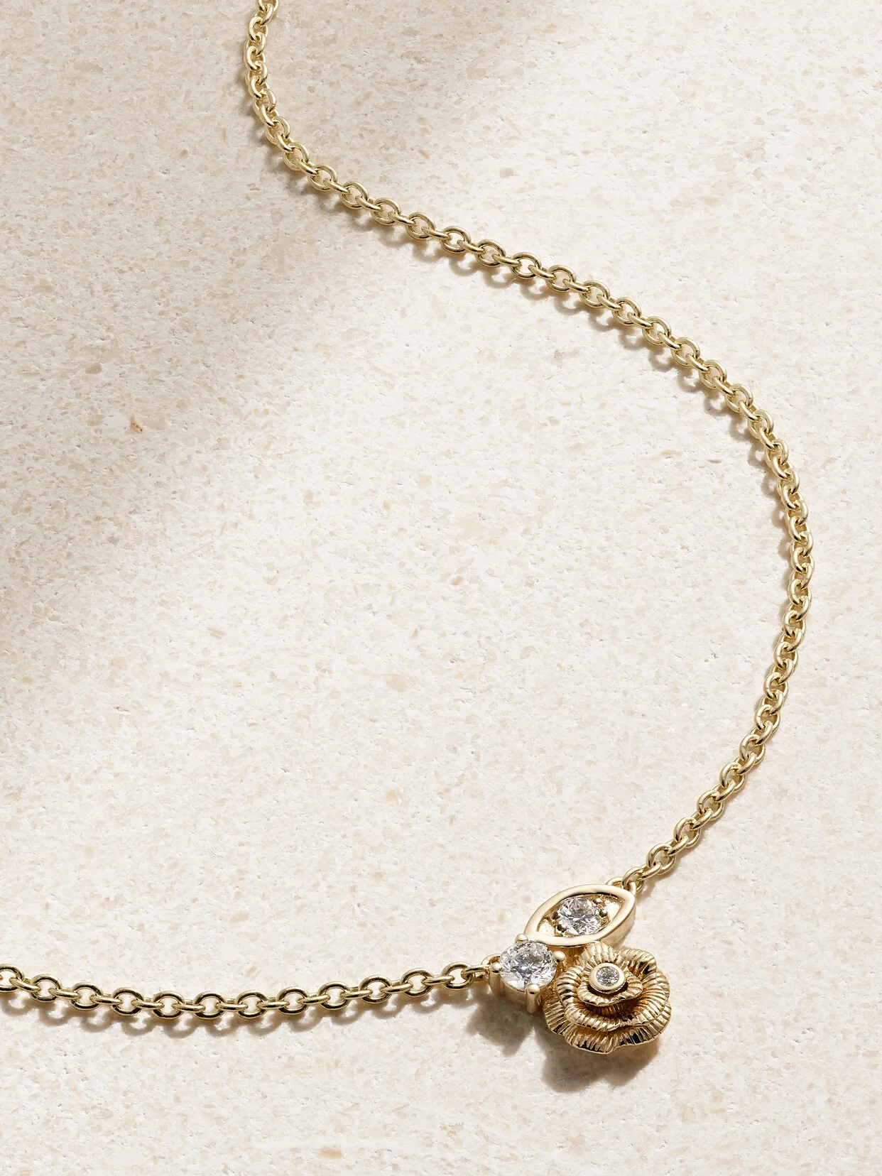 Large Marquis Eye And Rose 14-karat Gold Diamond Necklace - 1