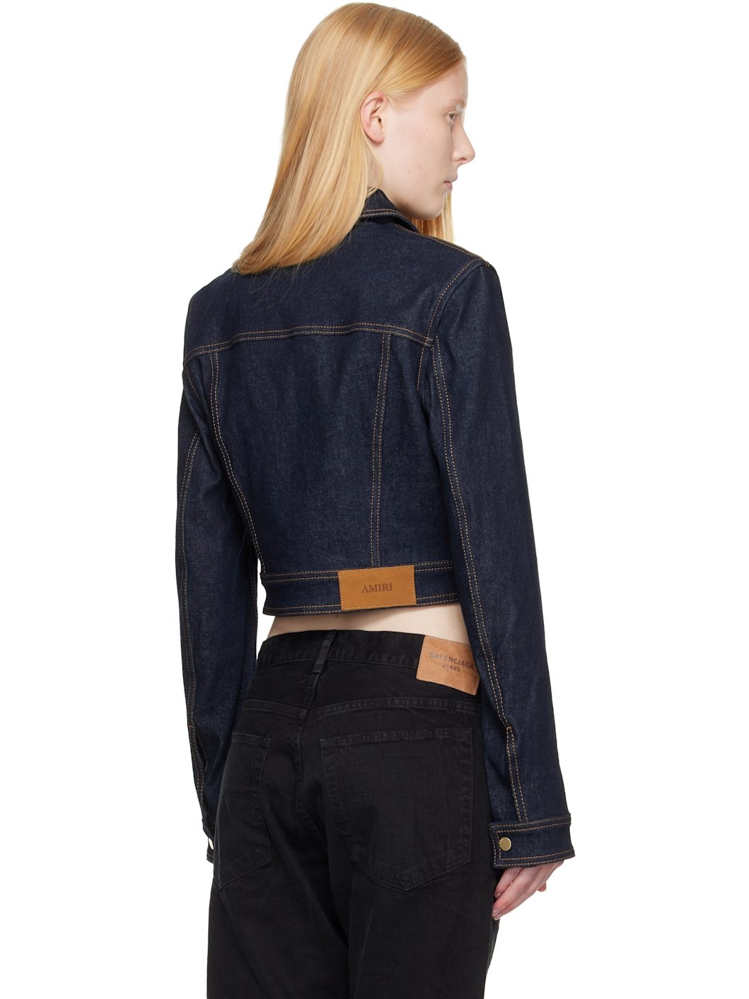 Navy Zip Up Cropped Denim Jacket - 3