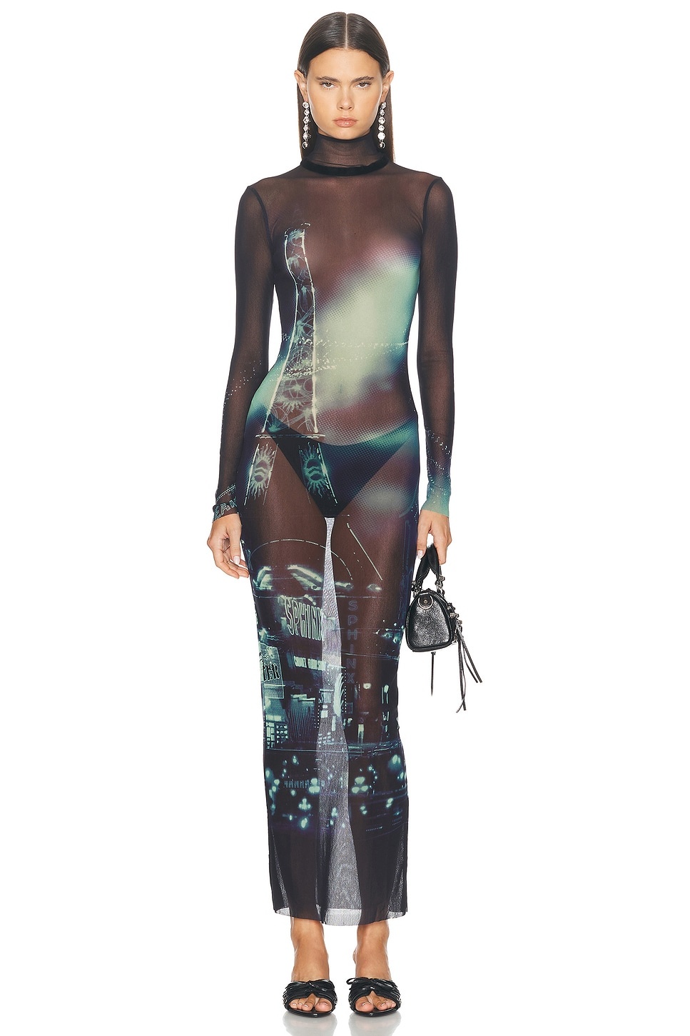 Pigalle Turtleneck Mesh Long Printed Dress - 1