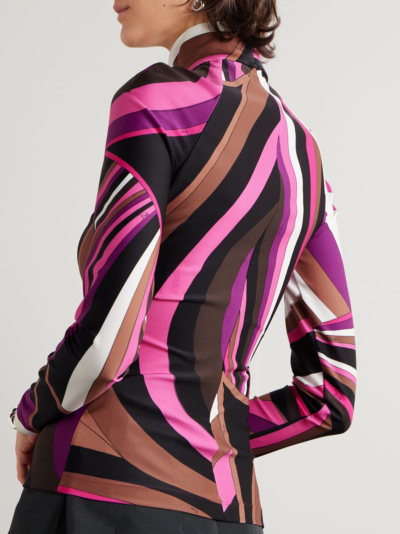 Printed stretch-jersey turtleneck top Pink - 4