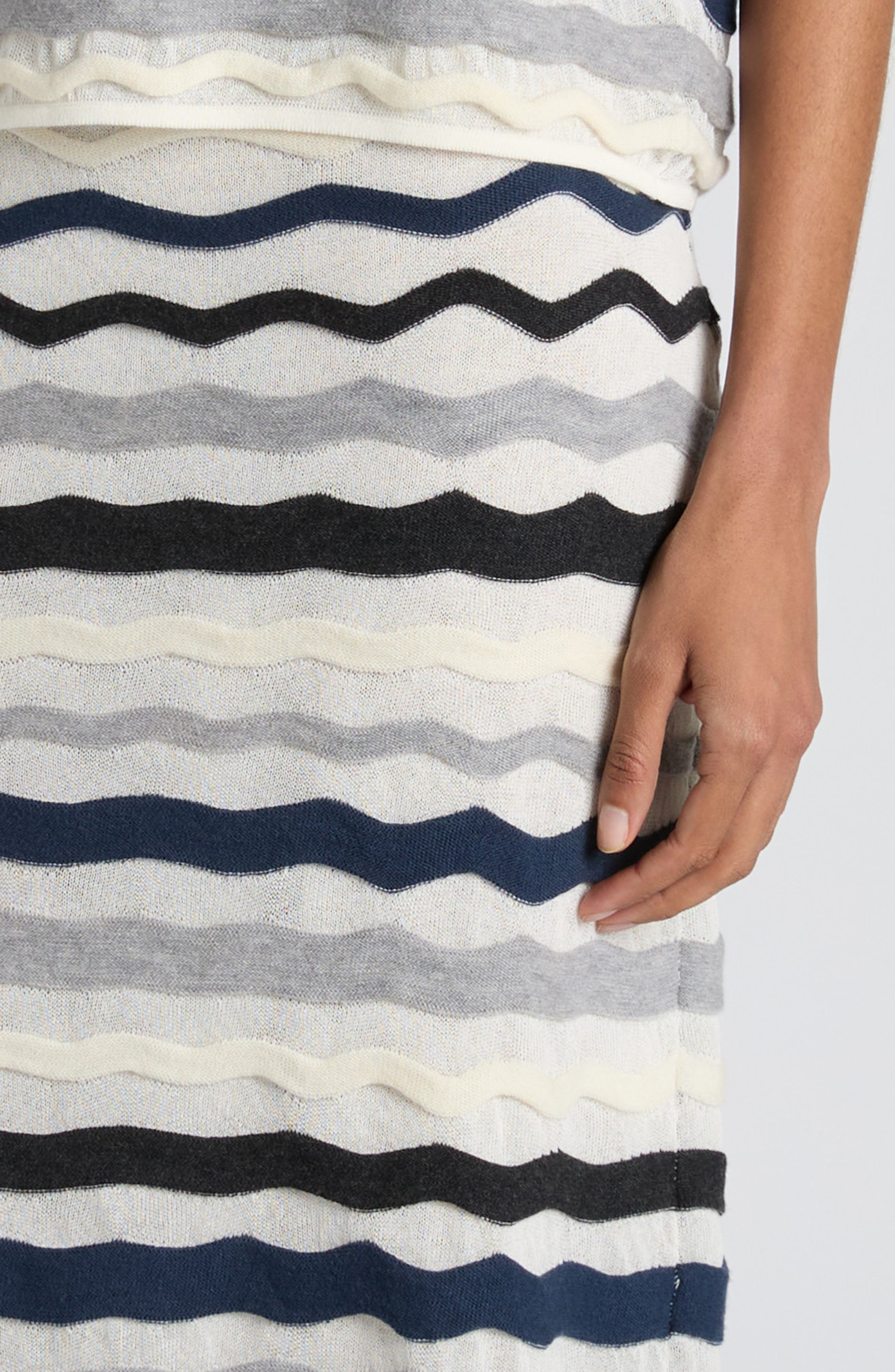 Bottega Veneta Layered Chevron Stripe Wool Blend Sweater Skirt in 9121 Chalk Wave Grey at Nordstrom - 5