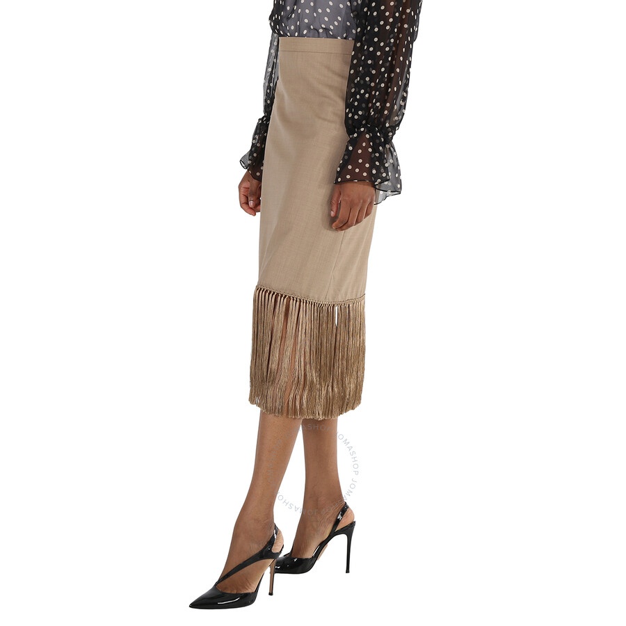 Burberry Ladies Pecan Melange High-waist Fring-hem Wool And Cashmere Skirt - 4