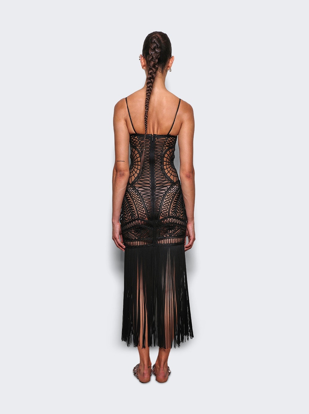 Embroidered Sheer Midi Dress Black - 5