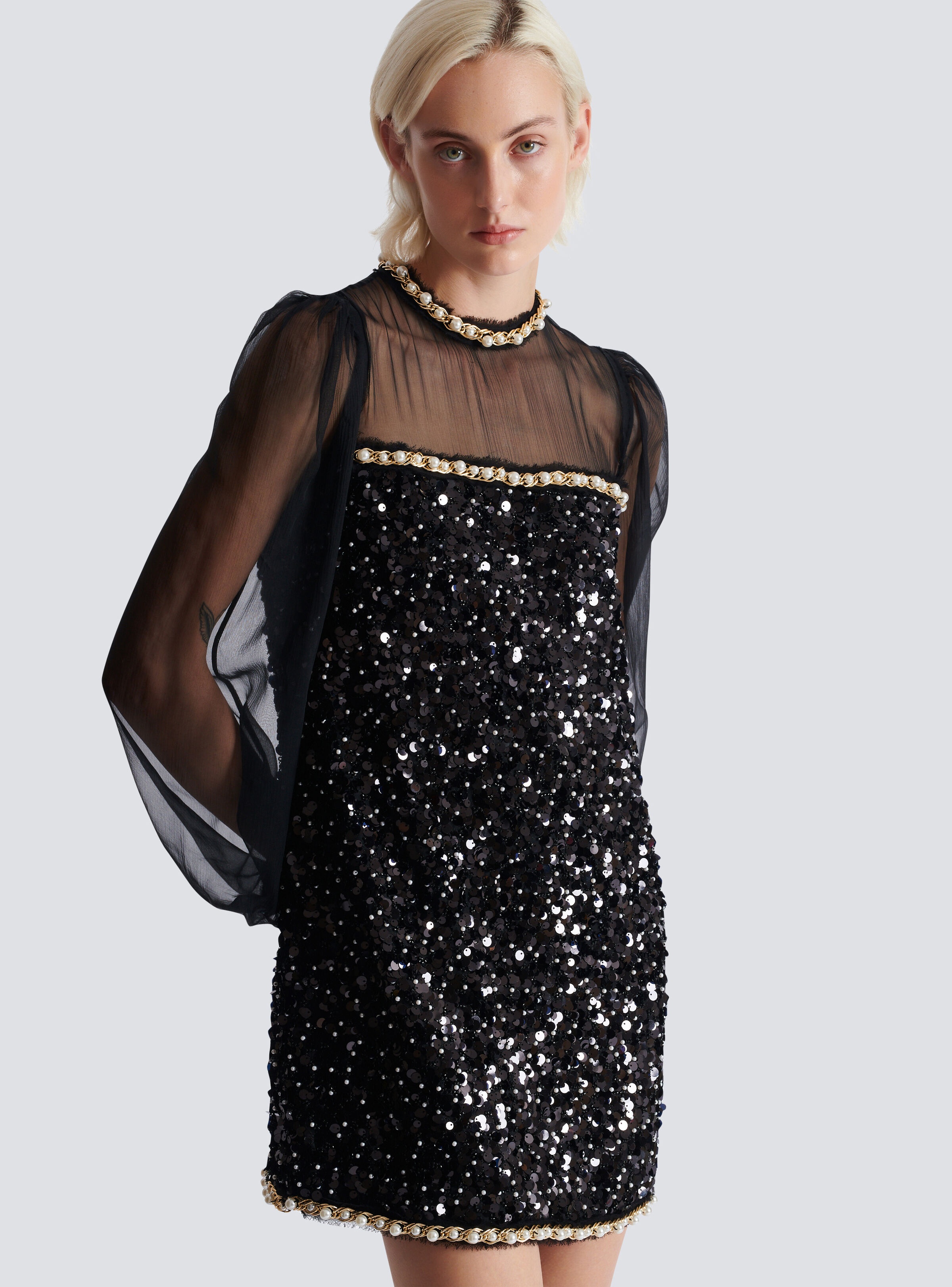 Chiffon and beaded sequin dress - 7