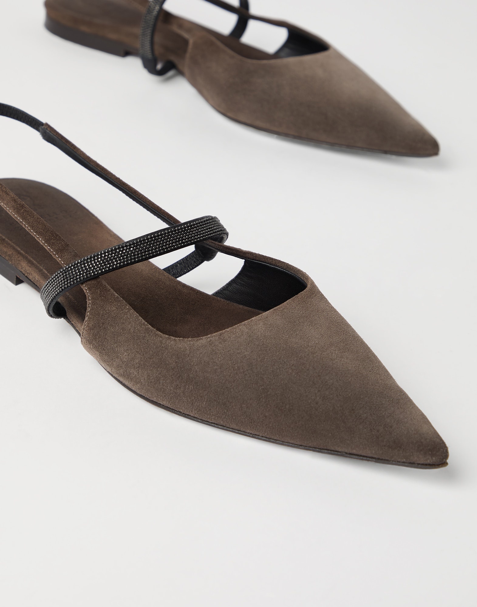 Suede slingback flats with shiny strap - 3