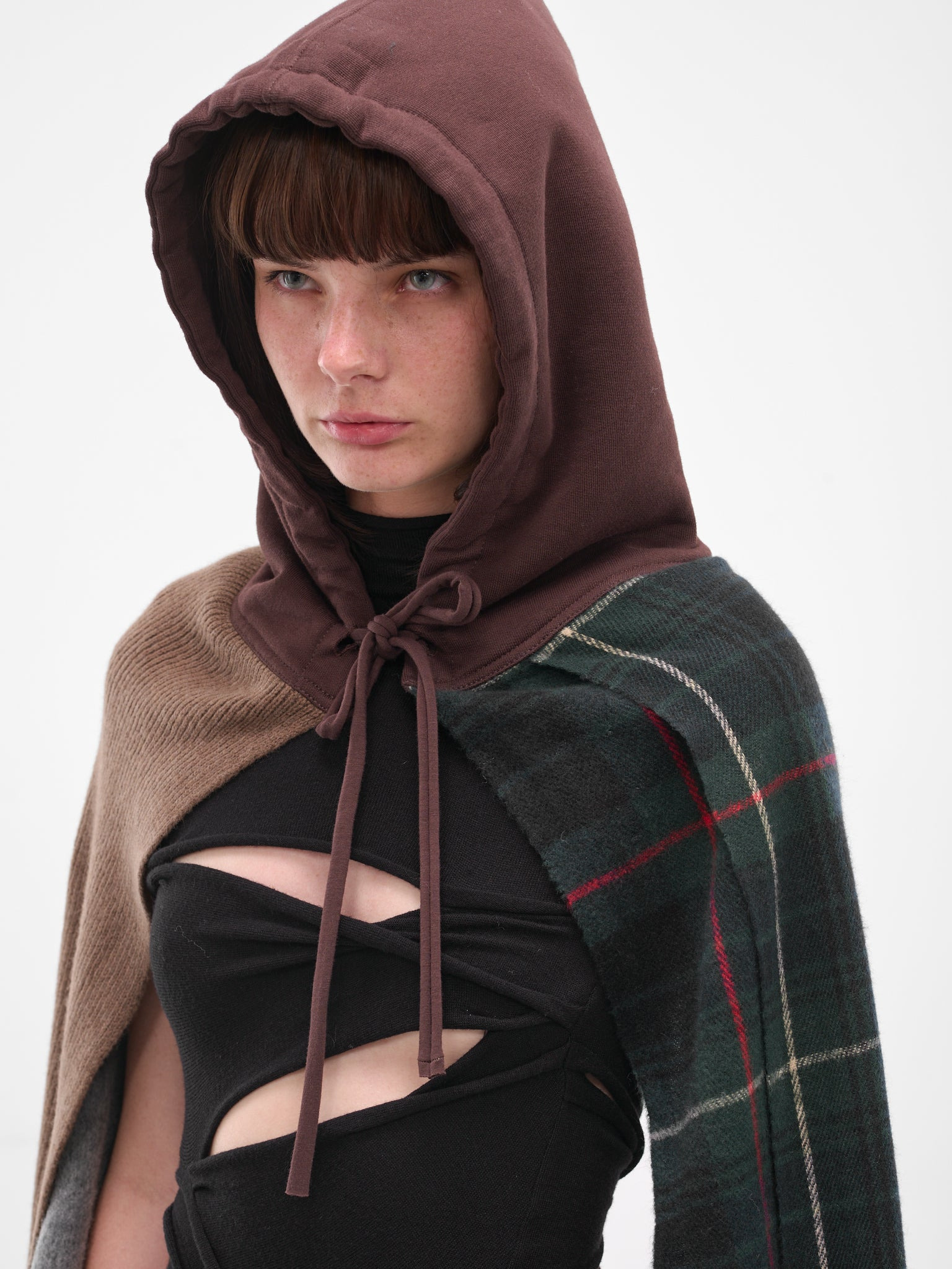 Brown Deconstructed Hoodie Scarf - 4