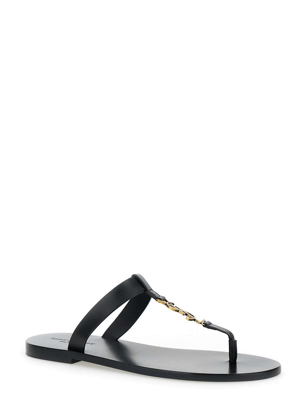 Saint Laurent Men 'Cassandre' Black Flat Sandals With A T-Strap In Leather Woman - 2
