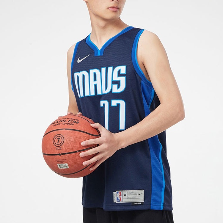 Nike NBA Retro Basketball Jersey/Vest SW Fan Edition Version Dallas Mavericks Doncic No. 77 Navy Blu - 5