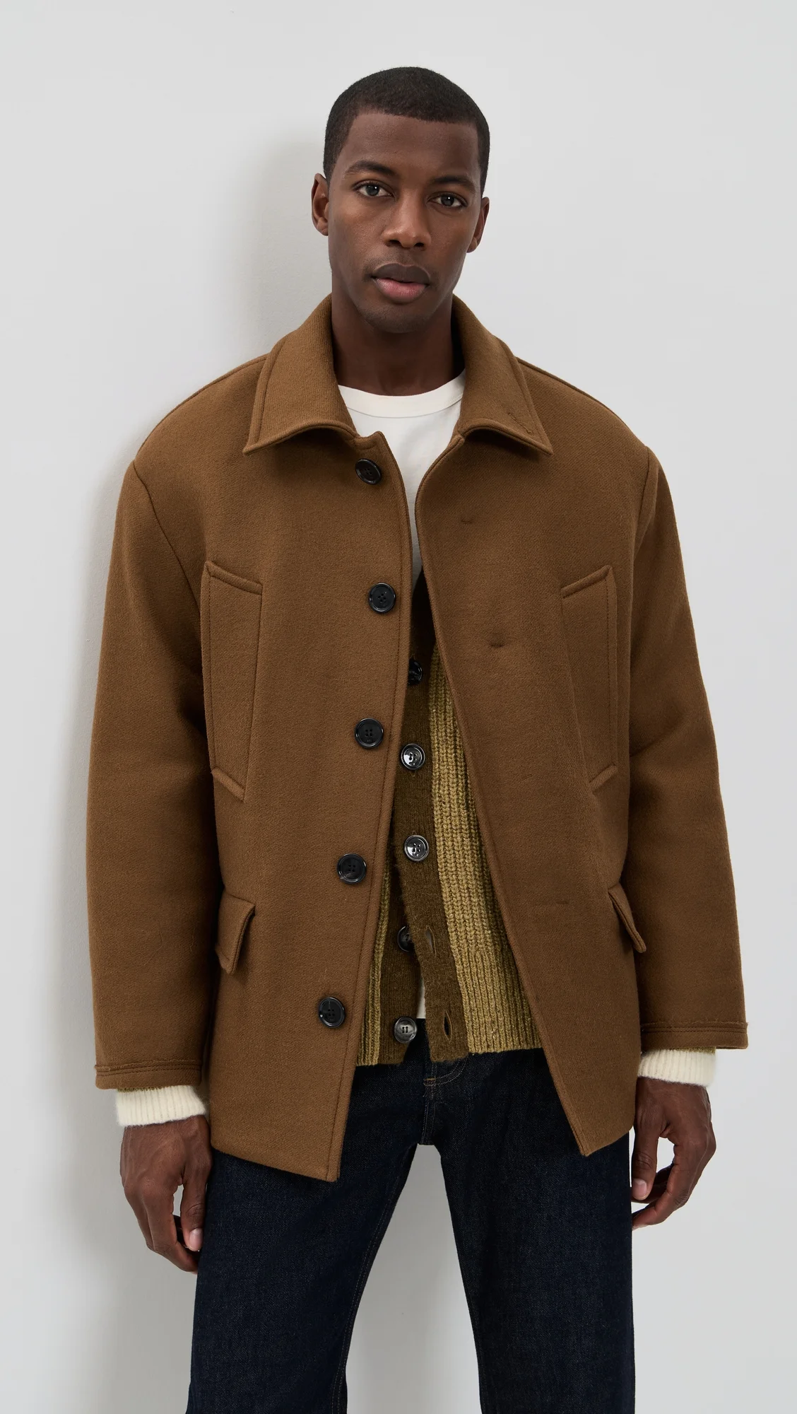 Boiled Wool Gabardine Pea Coat - 1