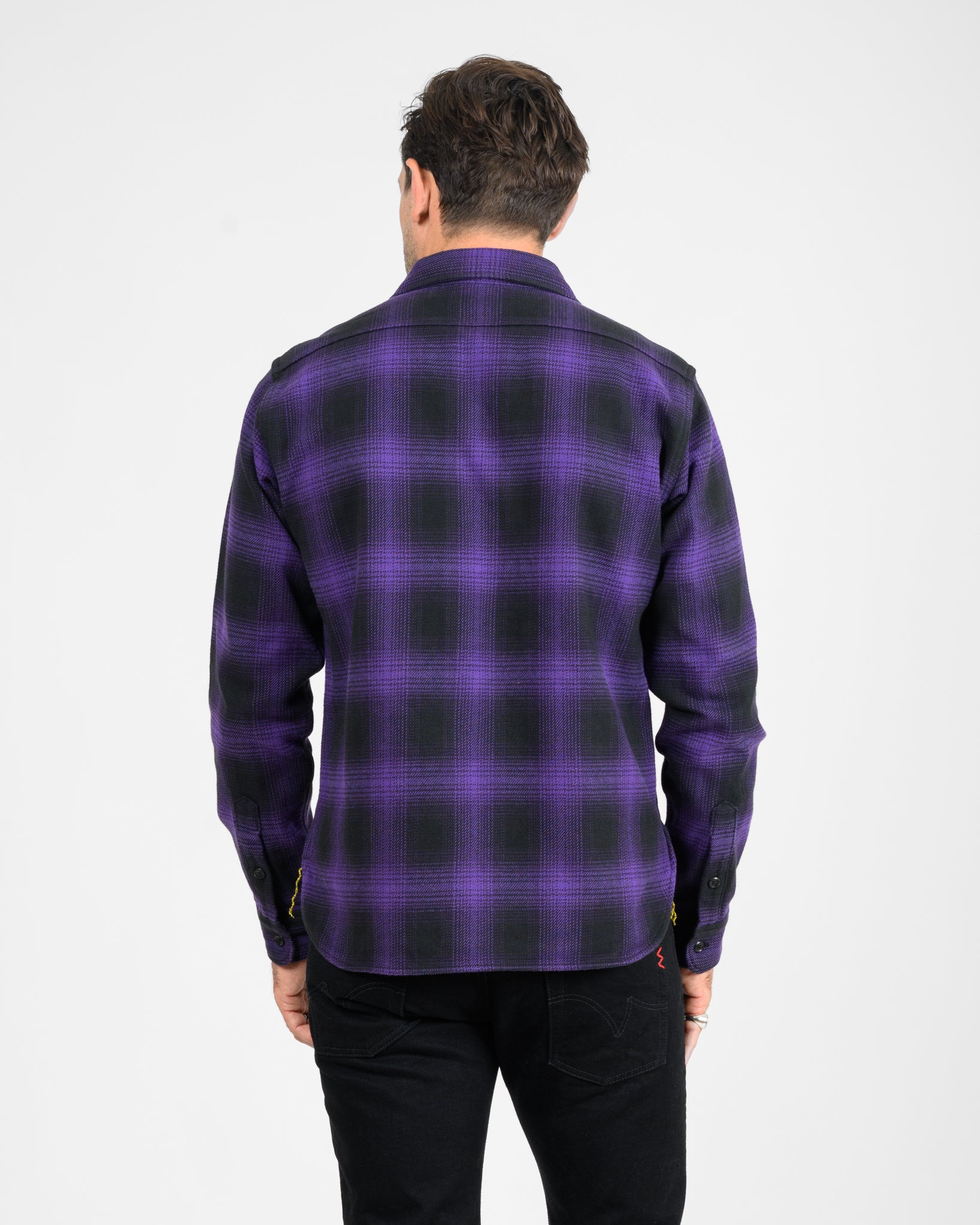 IHSH-265-PUR Ultra Heavy Flannel Ombré Check Work Shirt - Purple/Black - 3