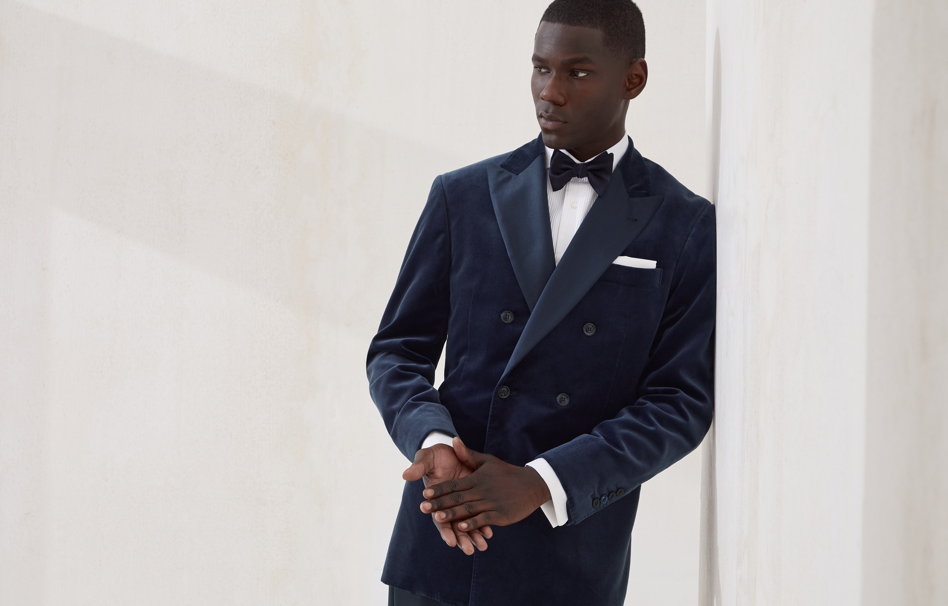 Cotton and silk velvet one-and-a-half breasted tuxedo jacket - 6